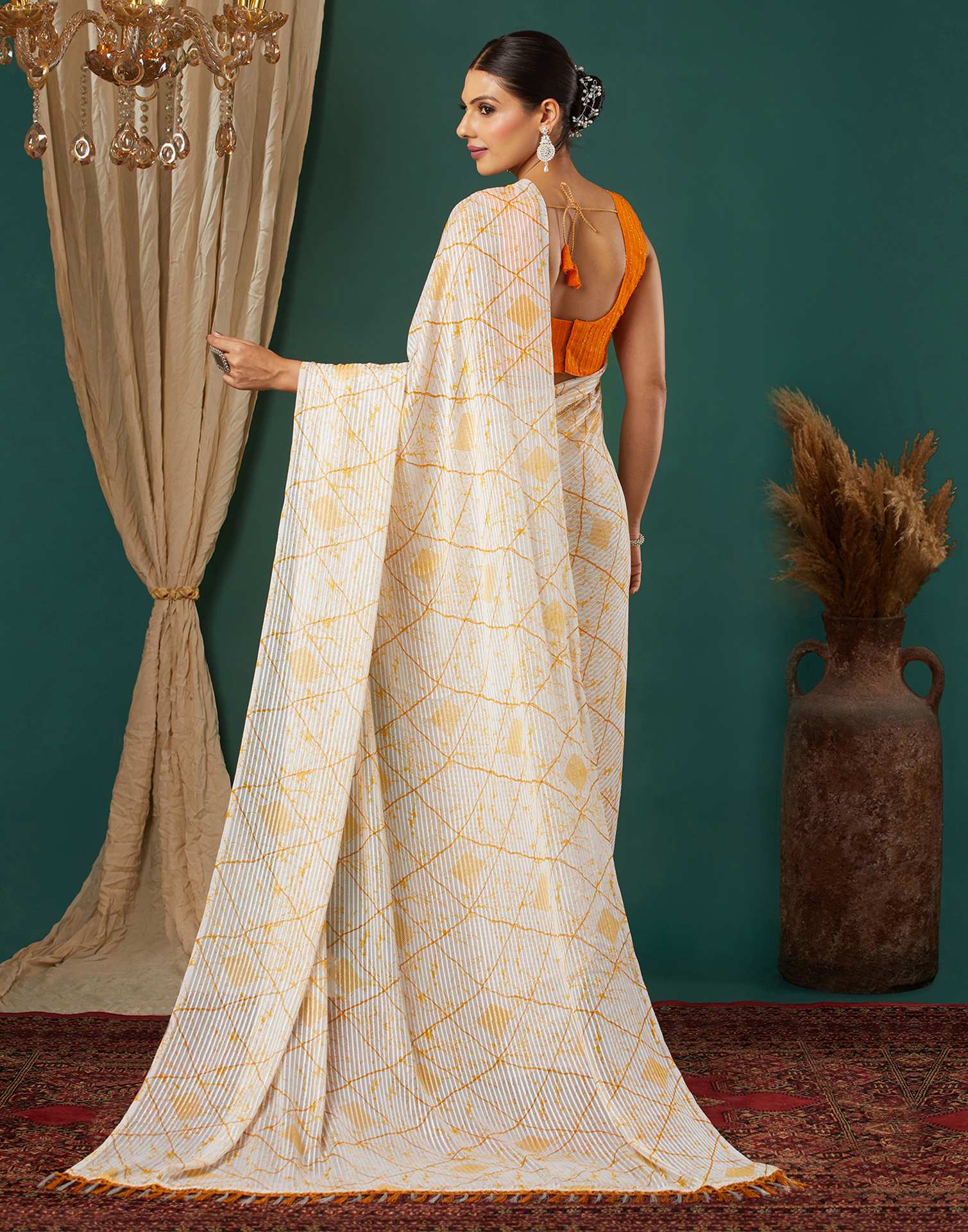 White Georgette Printed Saree