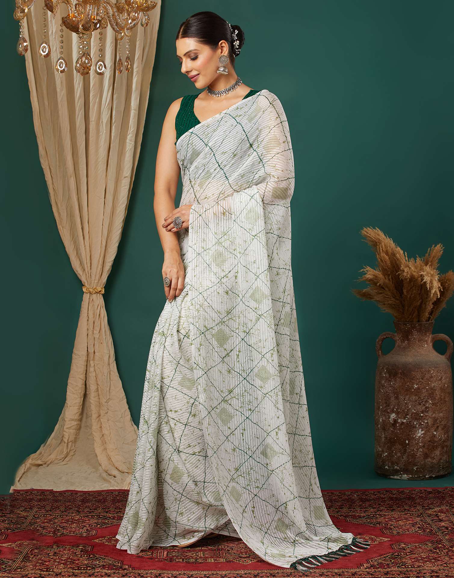 White Georgette Printed Saree