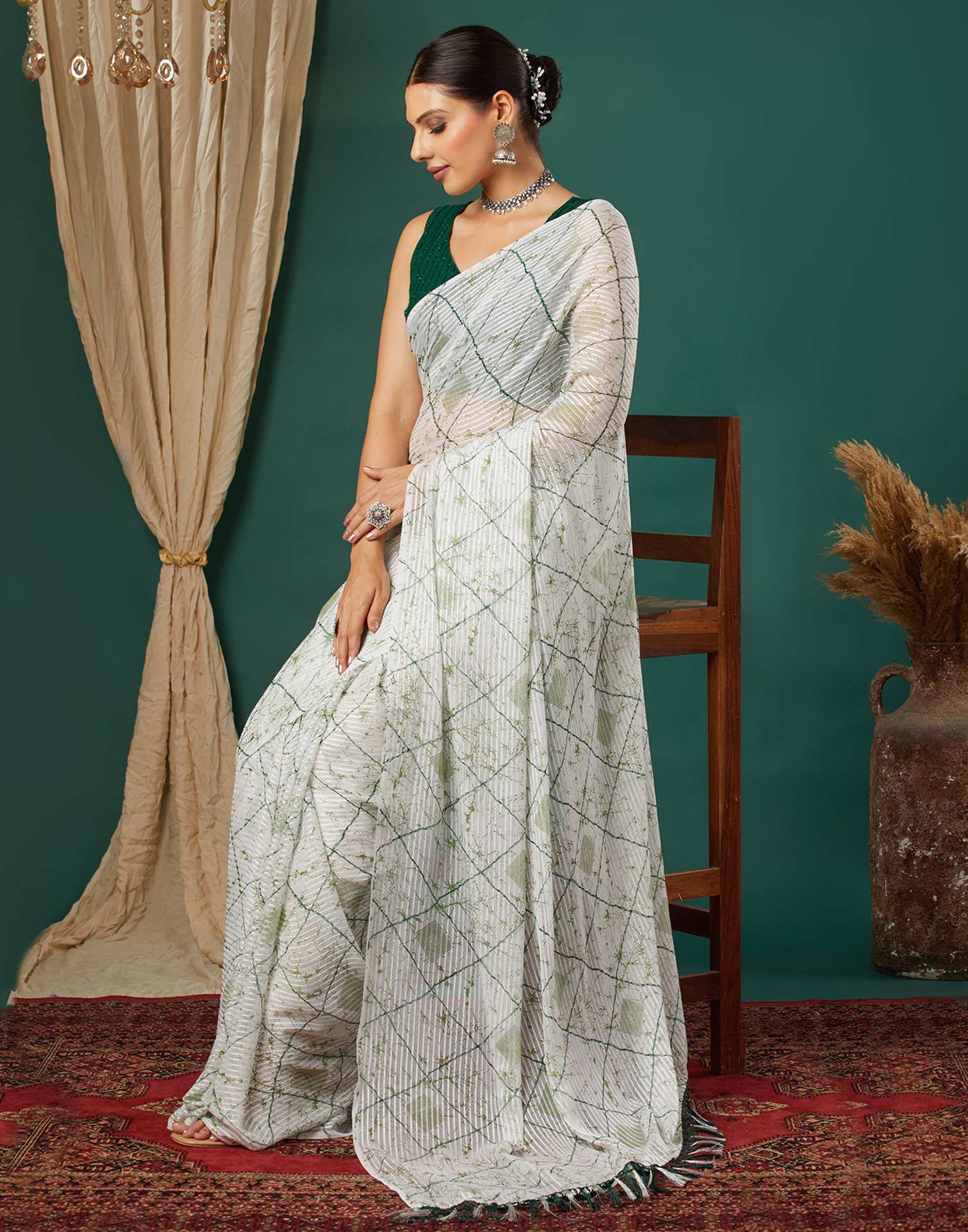 White Georgette Printed Saree