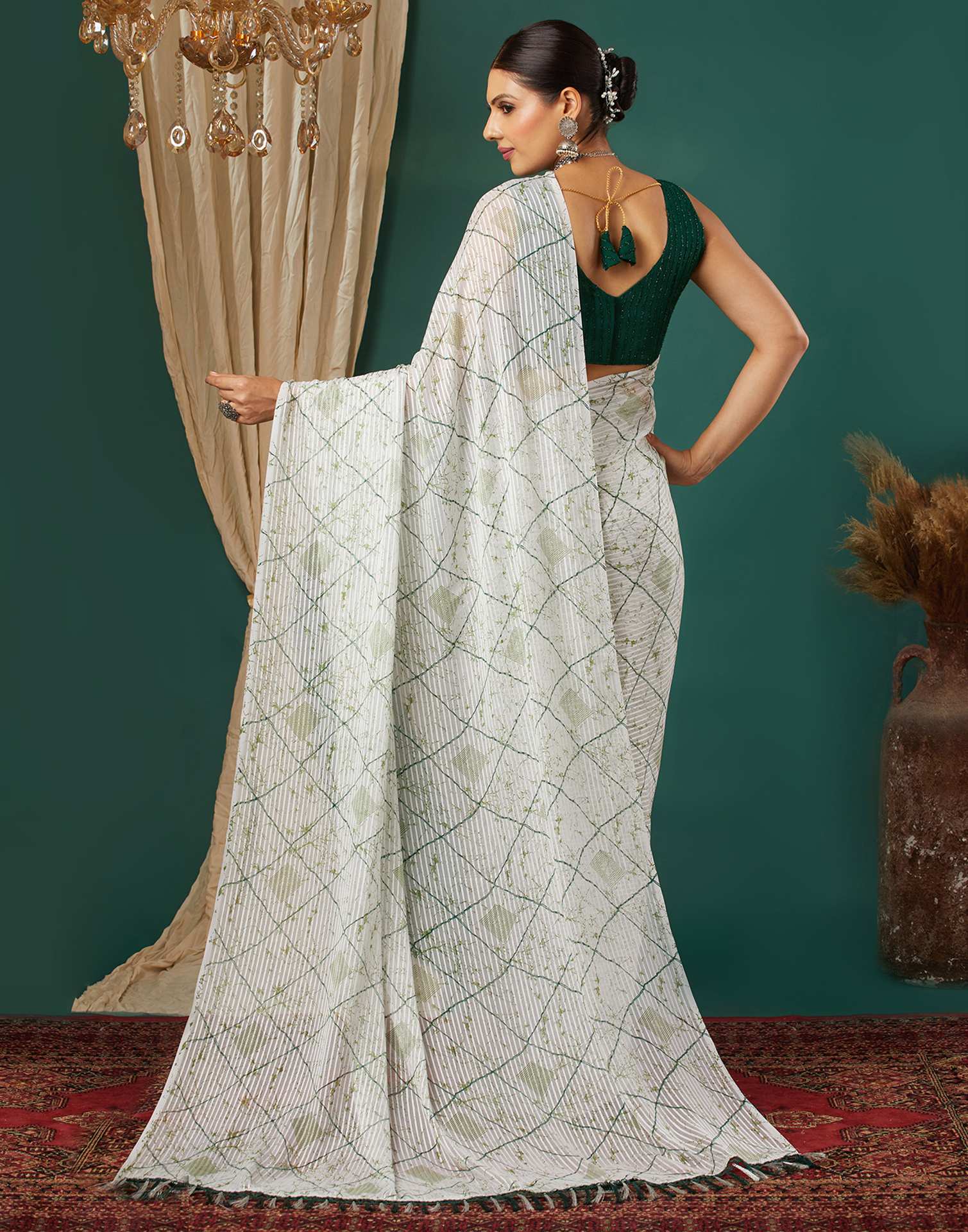White Georgette Printed Saree