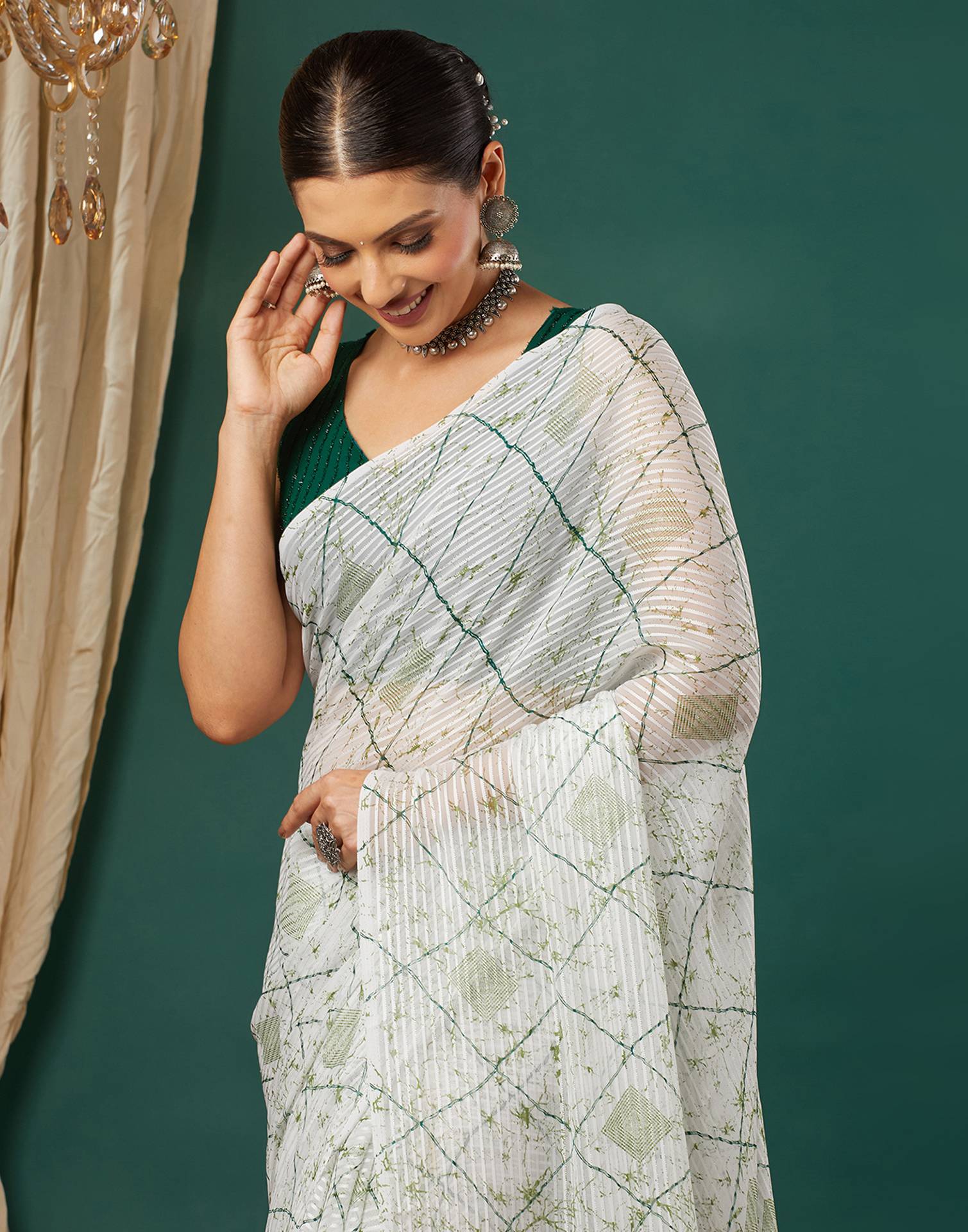 White Georgette Printed Saree