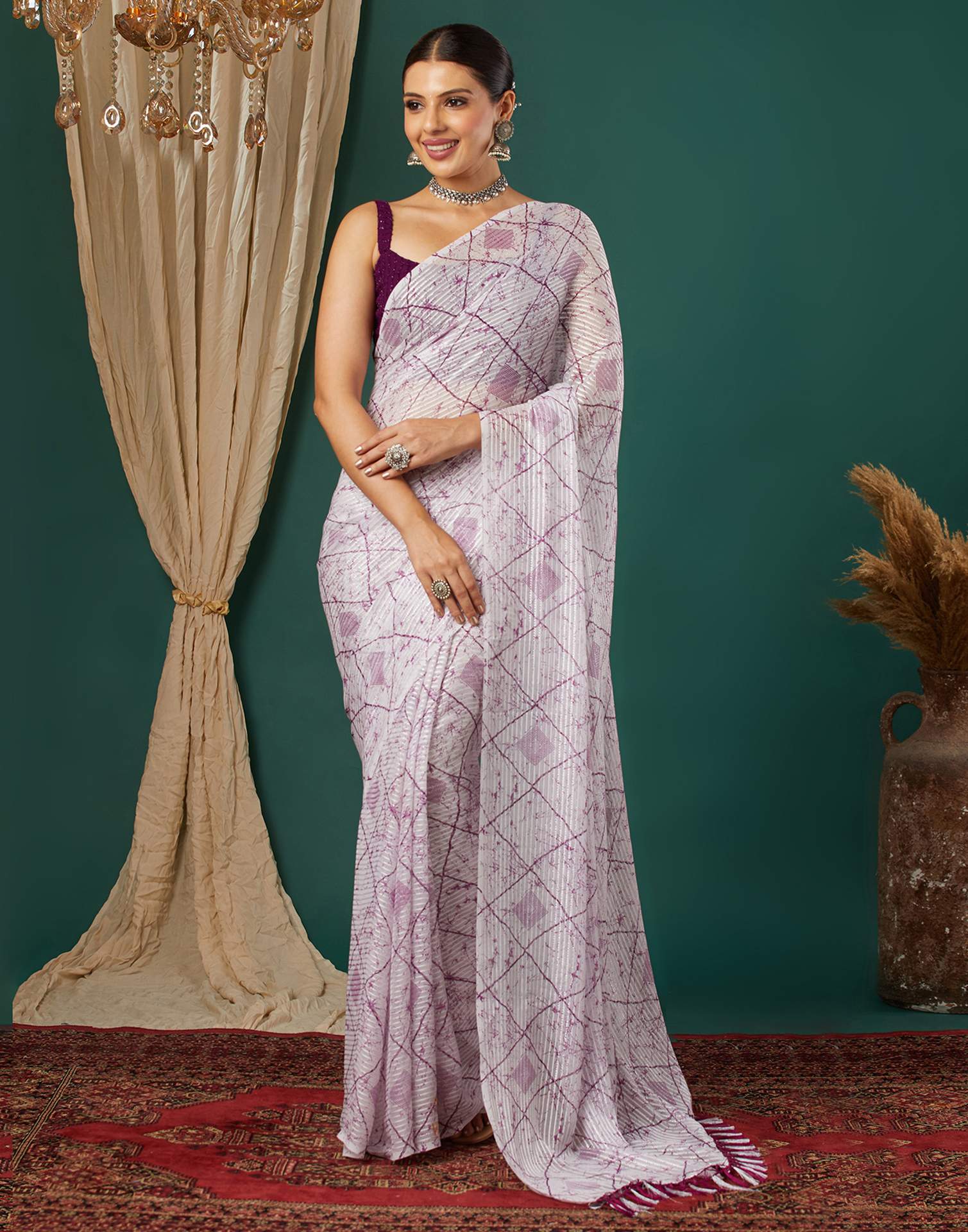 White Georgette Printed Saree