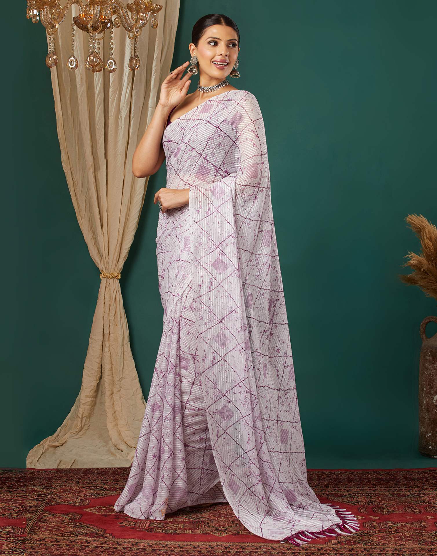 White Georgette Printed Saree