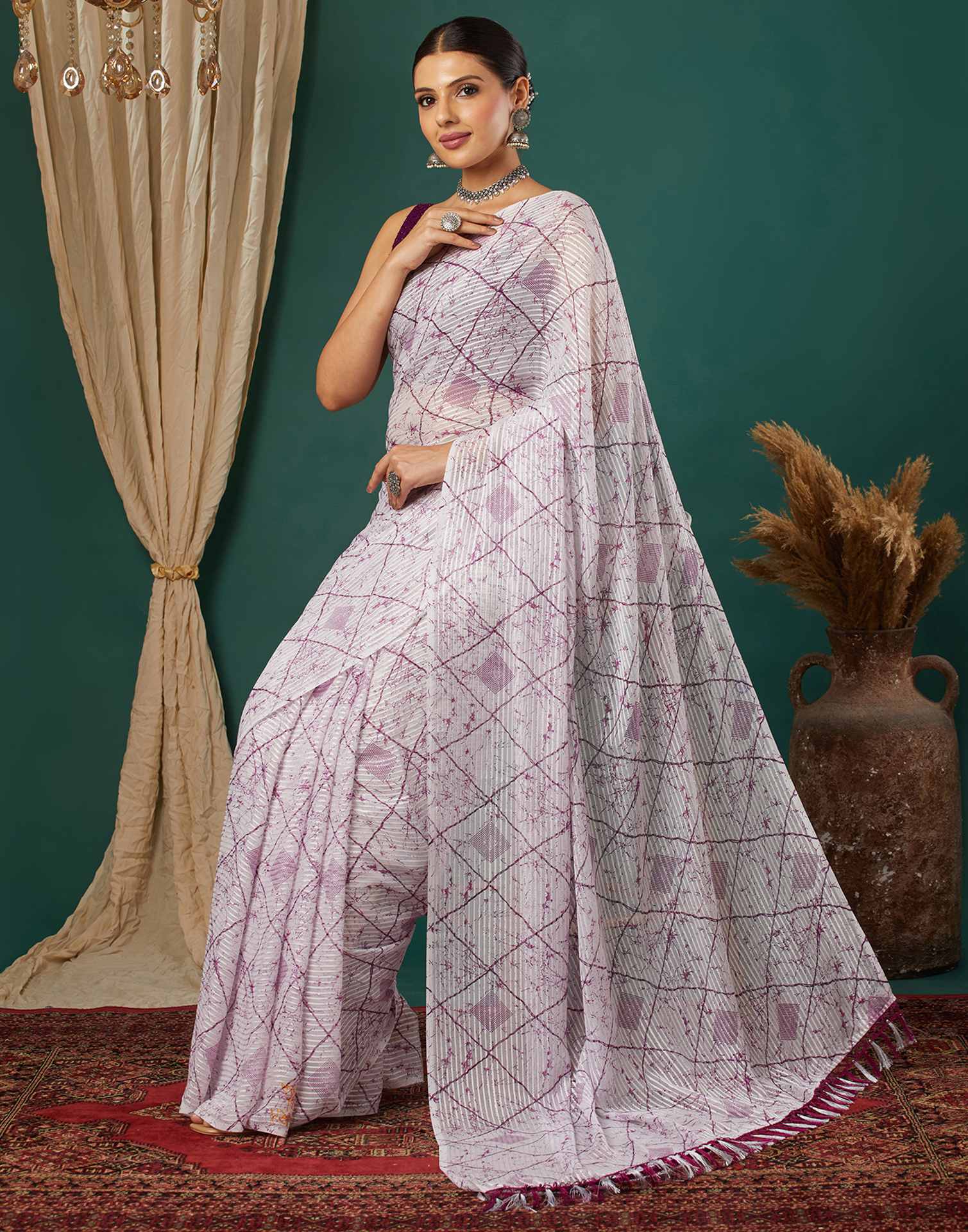 White Georgette Printed Saree