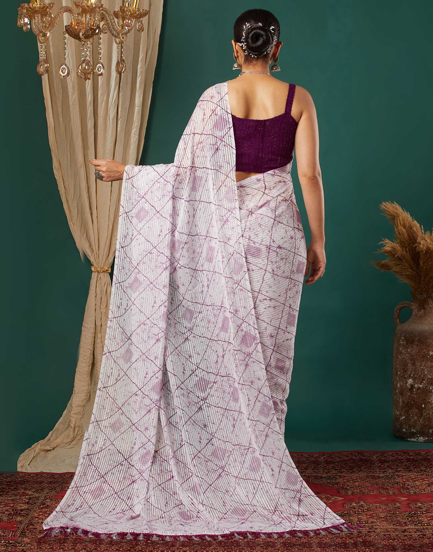 White Georgette Printed Saree