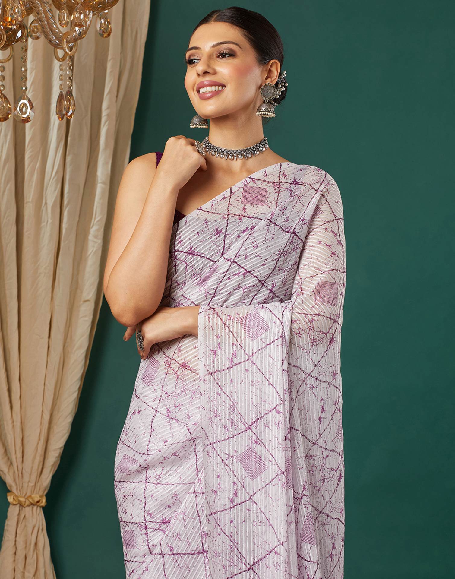 White Georgette Printed Saree