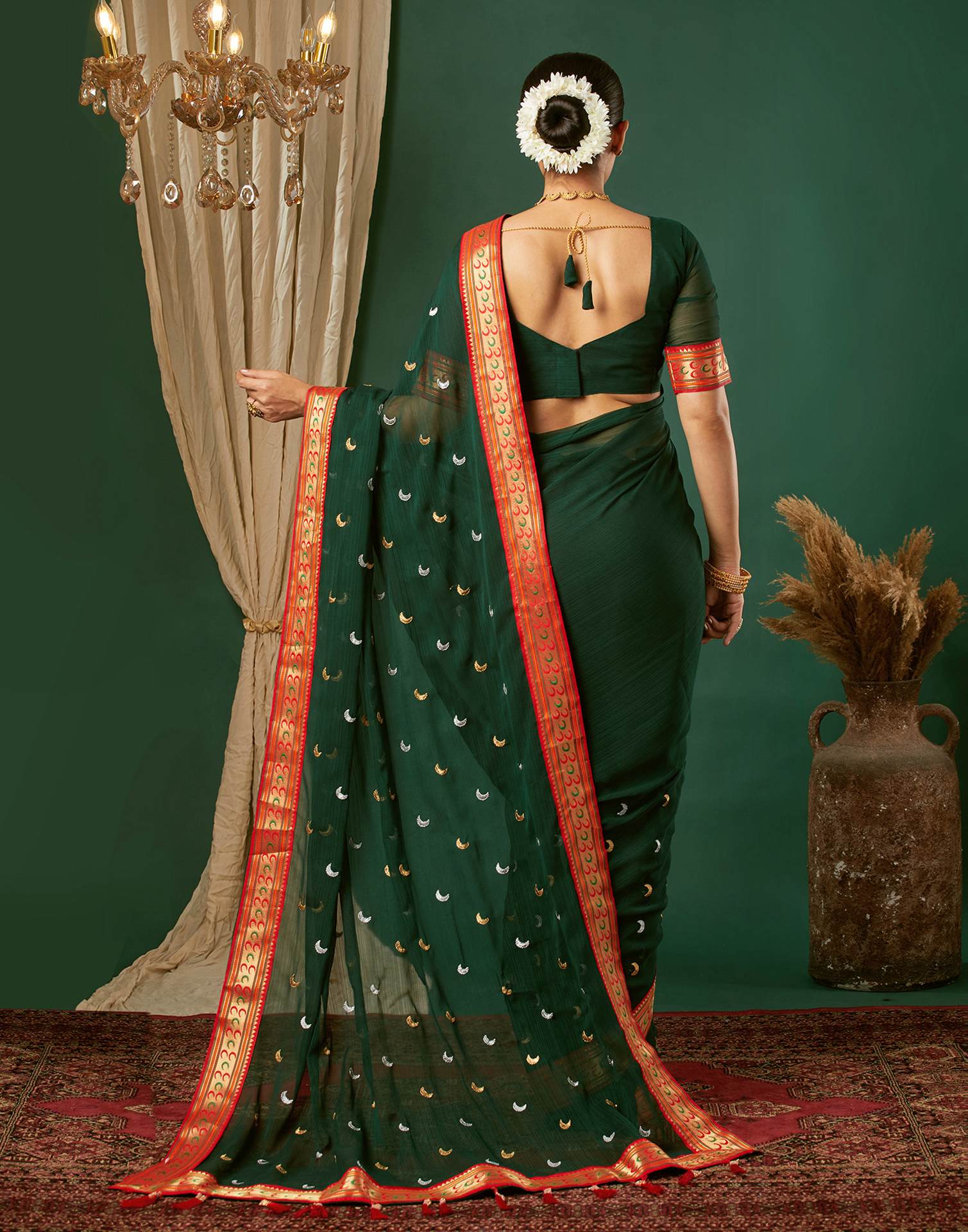 Dark Green Georgette Embroidery Saree
