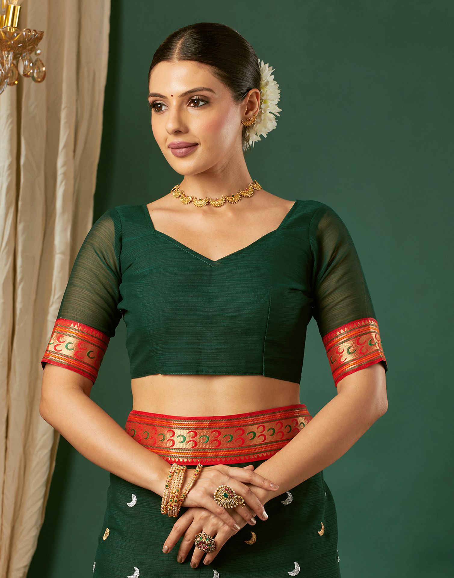 Dark Green Georgette Embroidery Saree