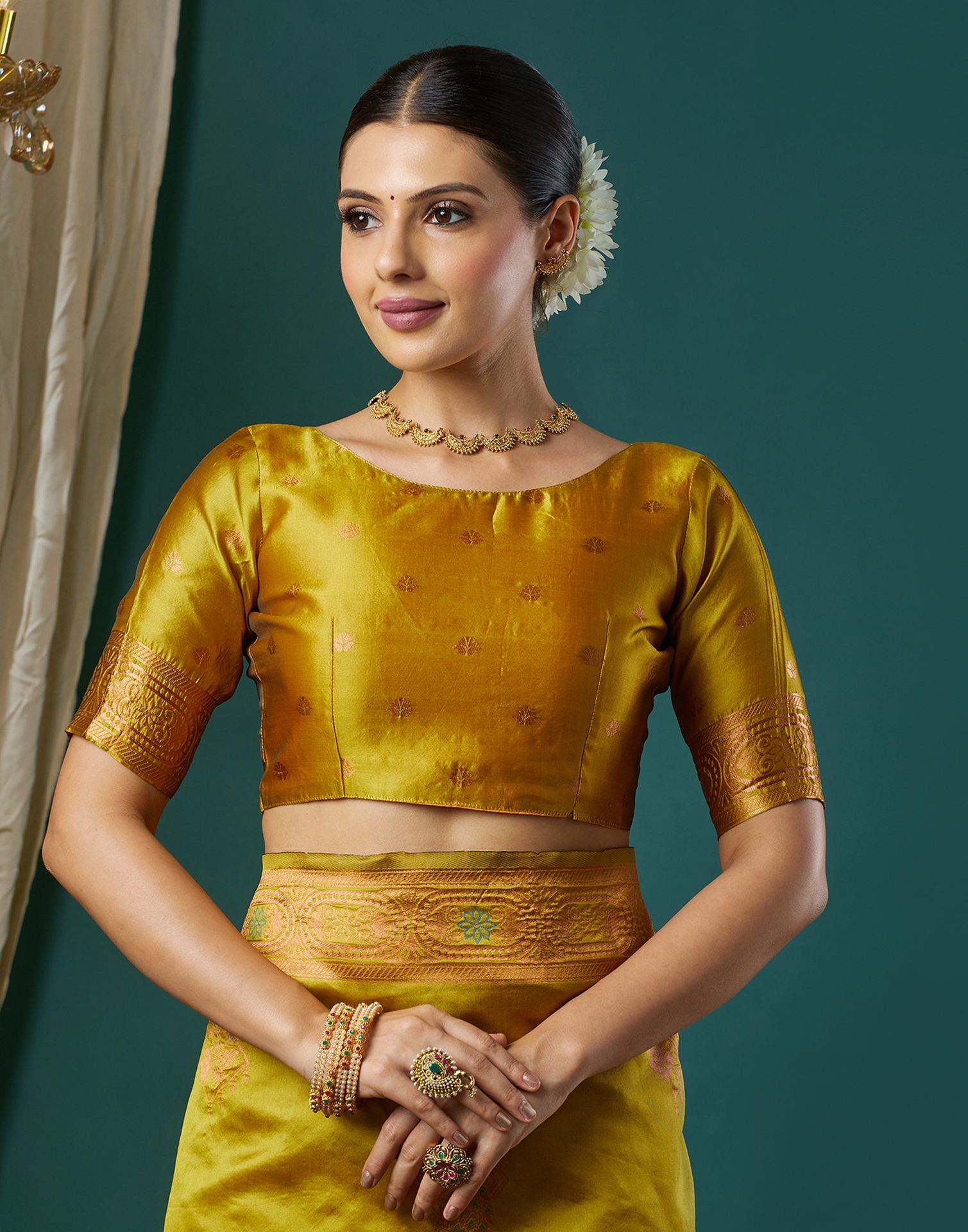 Mustard Yellow Silk Woven Banarasi Saree