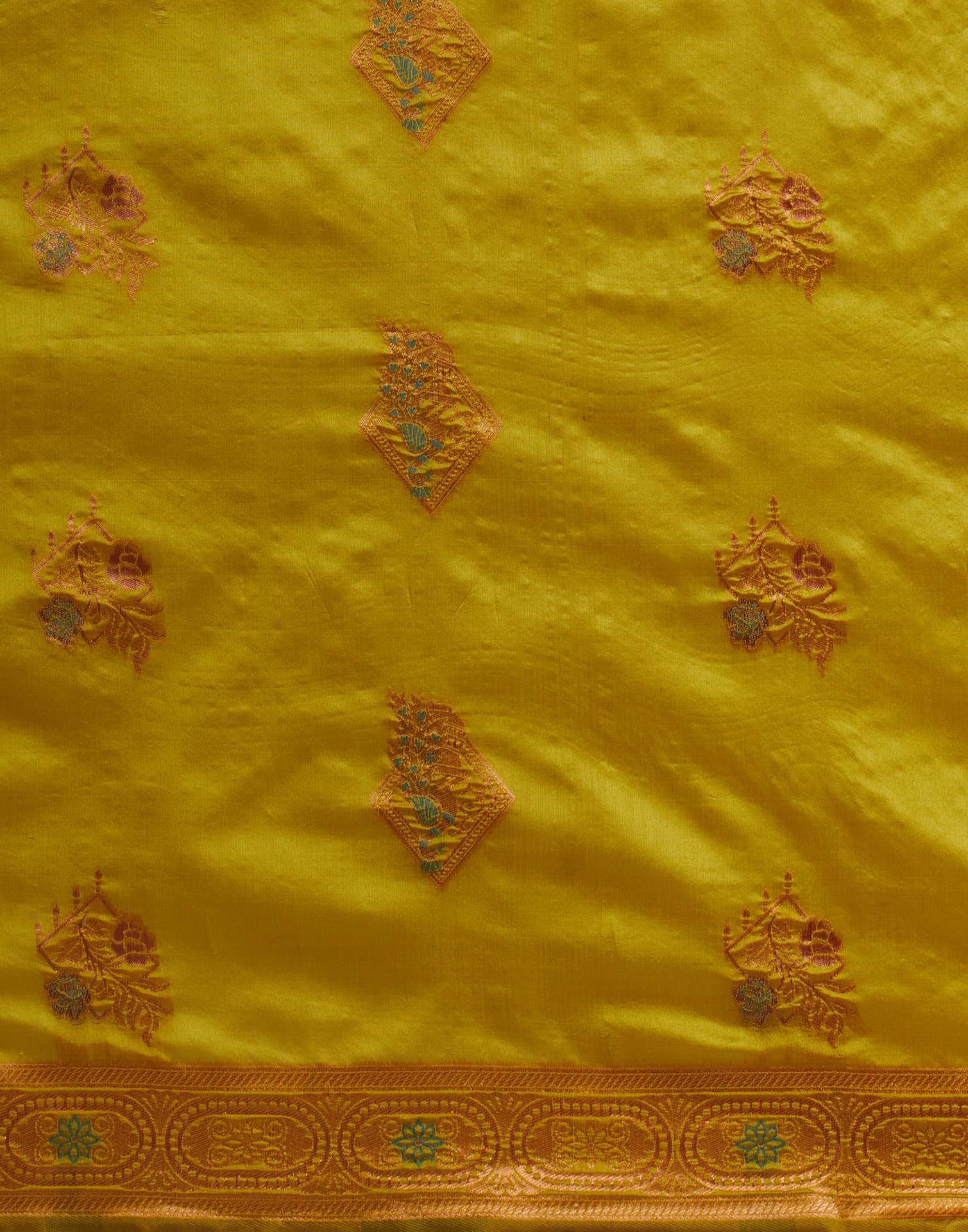 Mustard Yellow Silk Woven Banarasi Saree