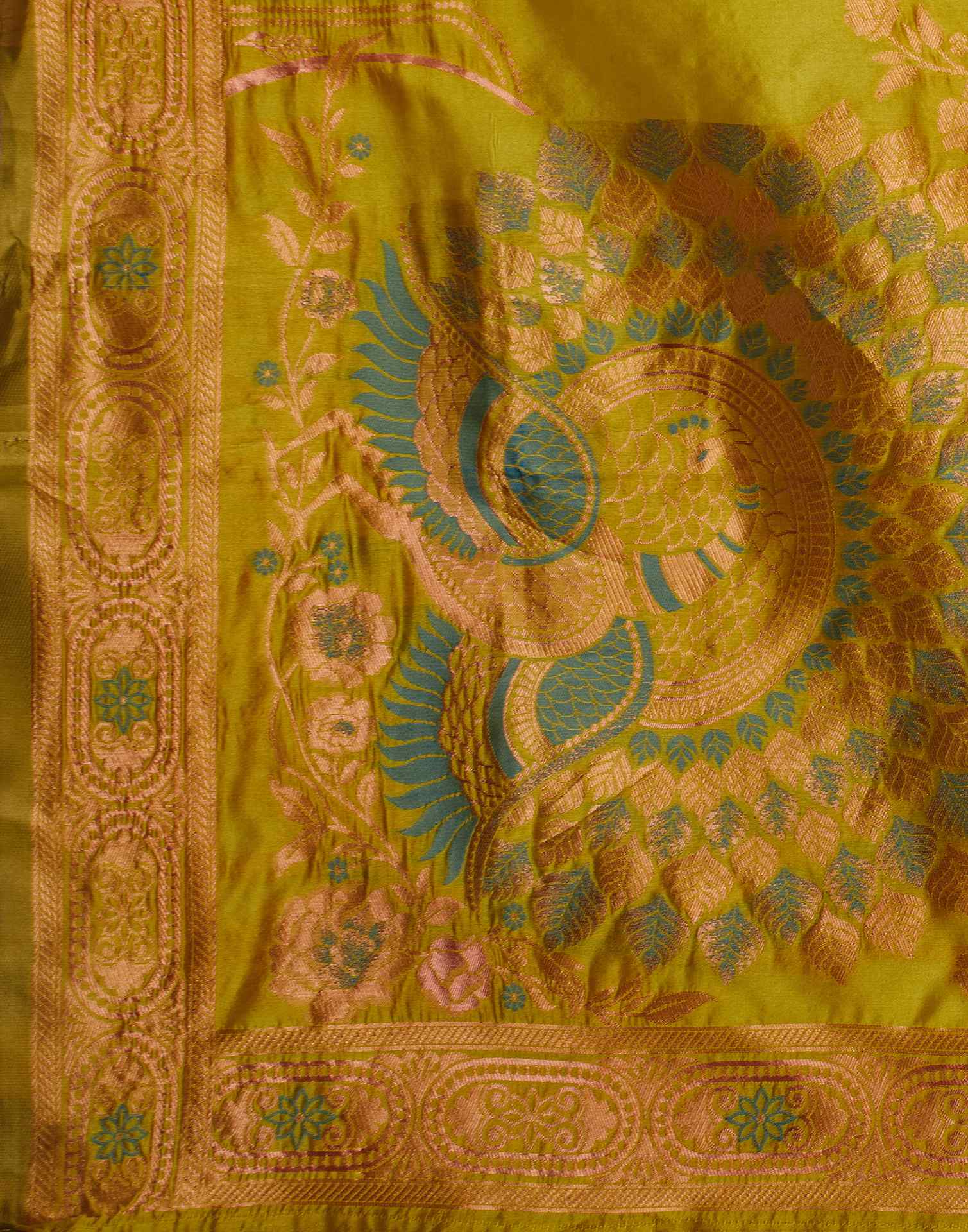 Mustard Yellow Silk Woven Banarasi Saree