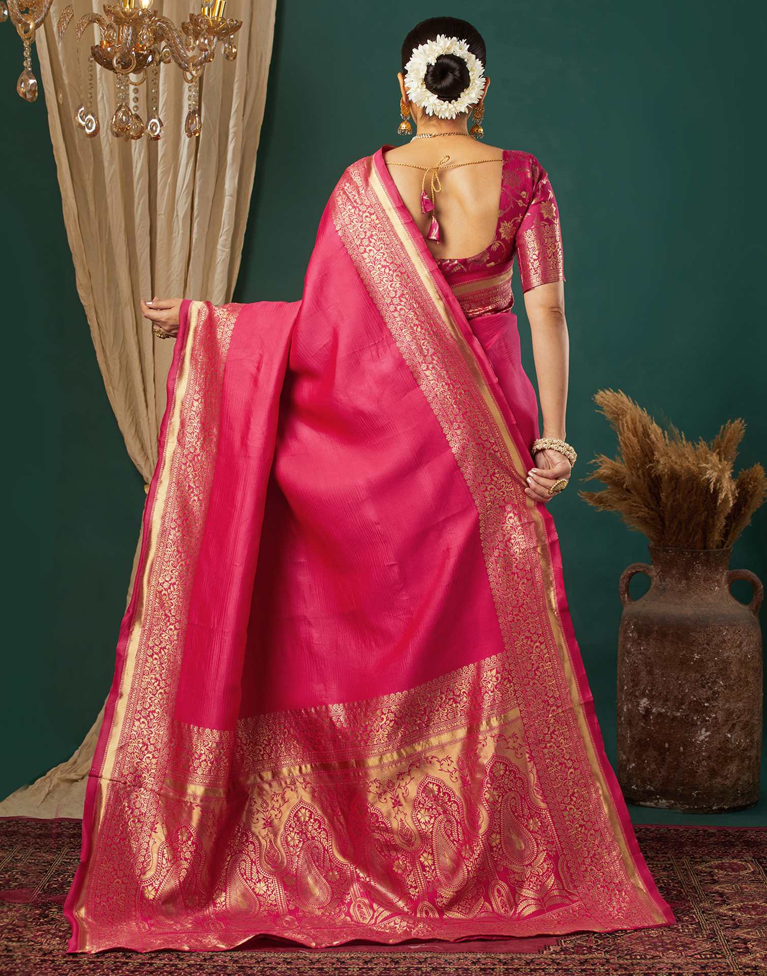 Bright Pink Silk Woven Banarasi Saree