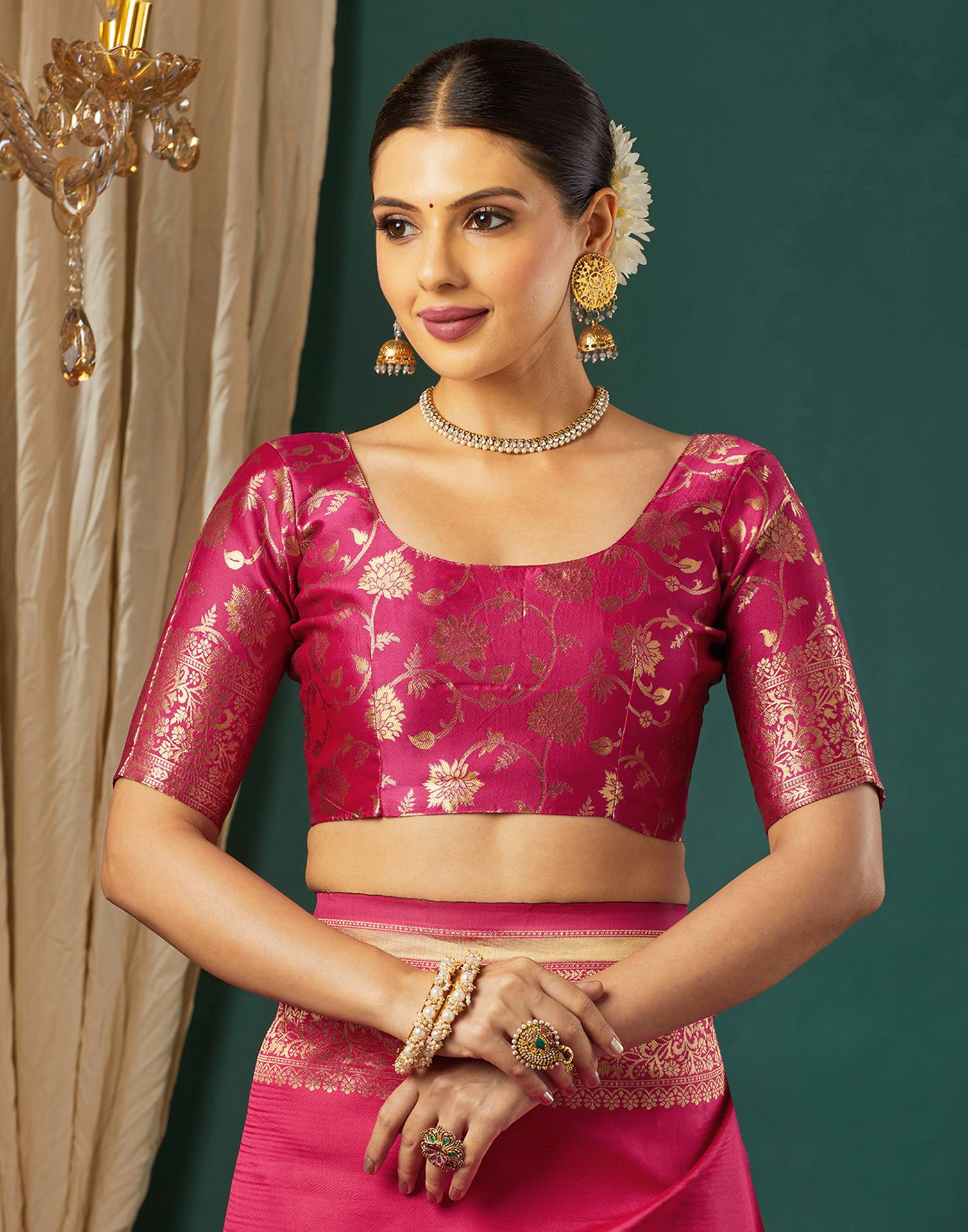 Bright Pink Silk Woven Banarasi Saree