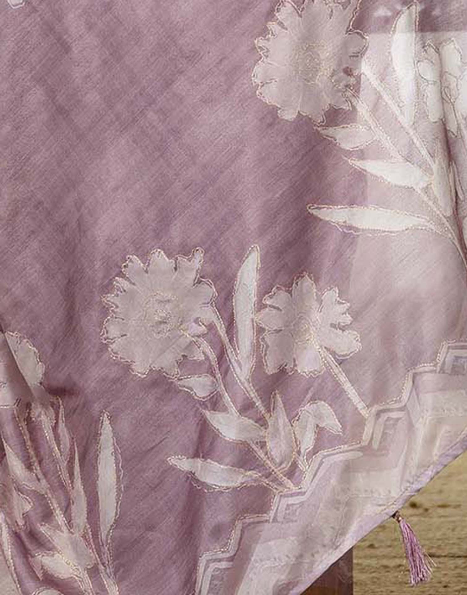 Dusty Pink Tussar Silk Floral Printed Saree
