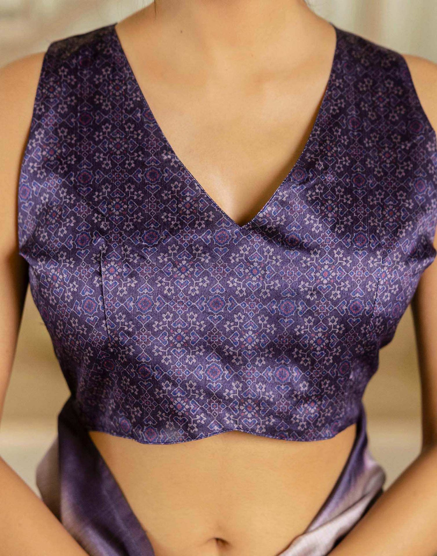 Mauve Tussar Silk Printed Saree