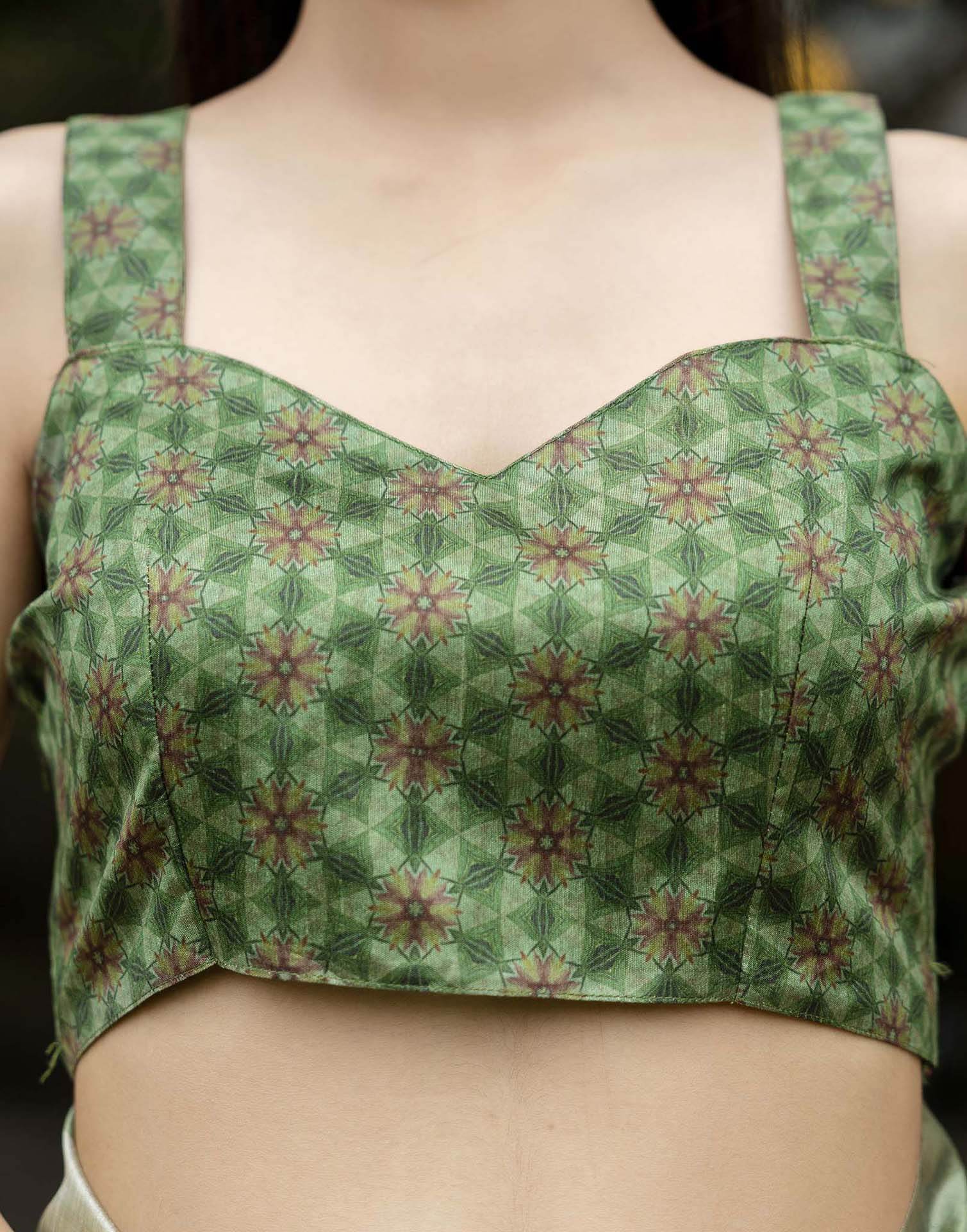 Dusty Green Tussar Silk Printed Saree