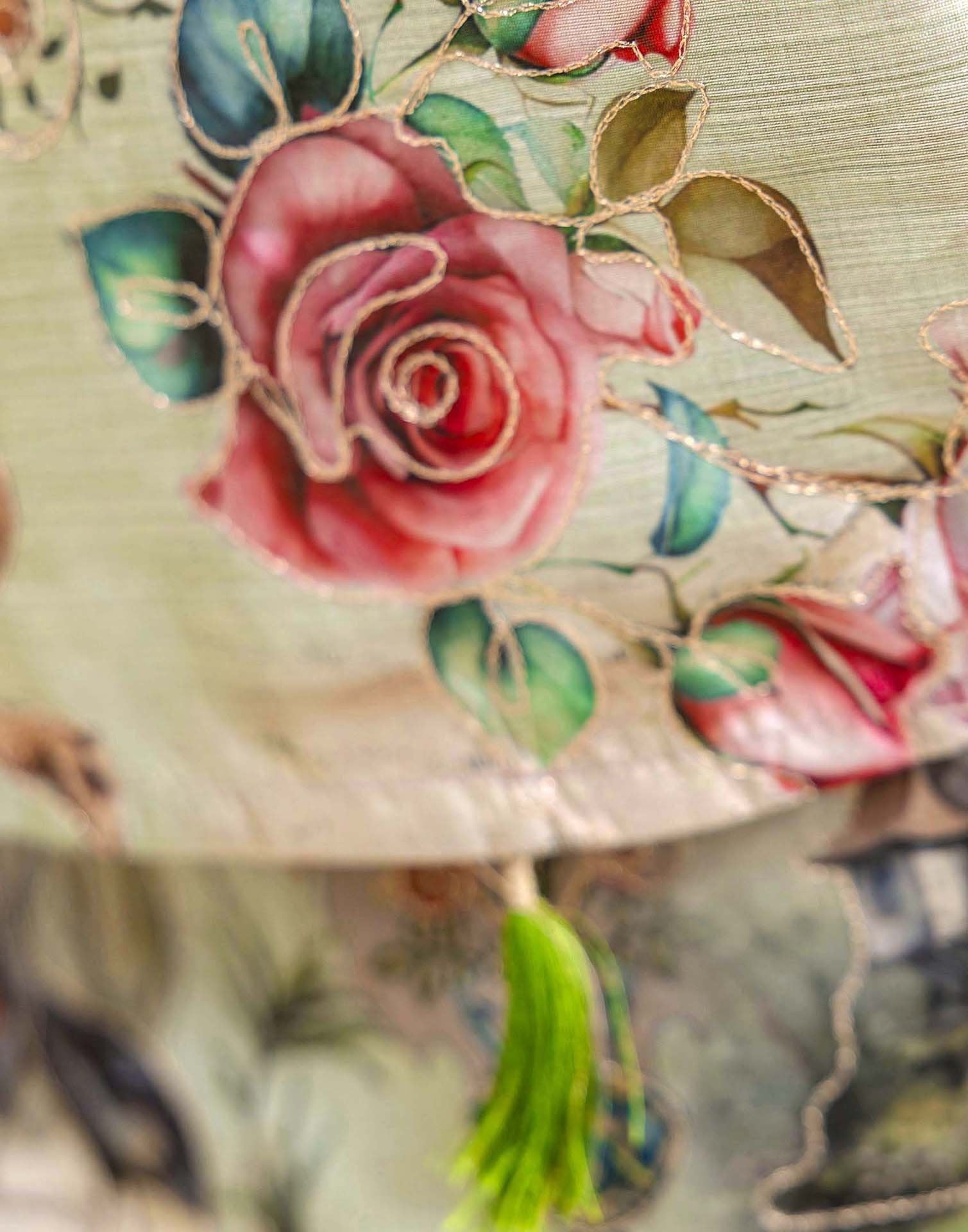 Dusty Green Tussar Silk Printed Saree