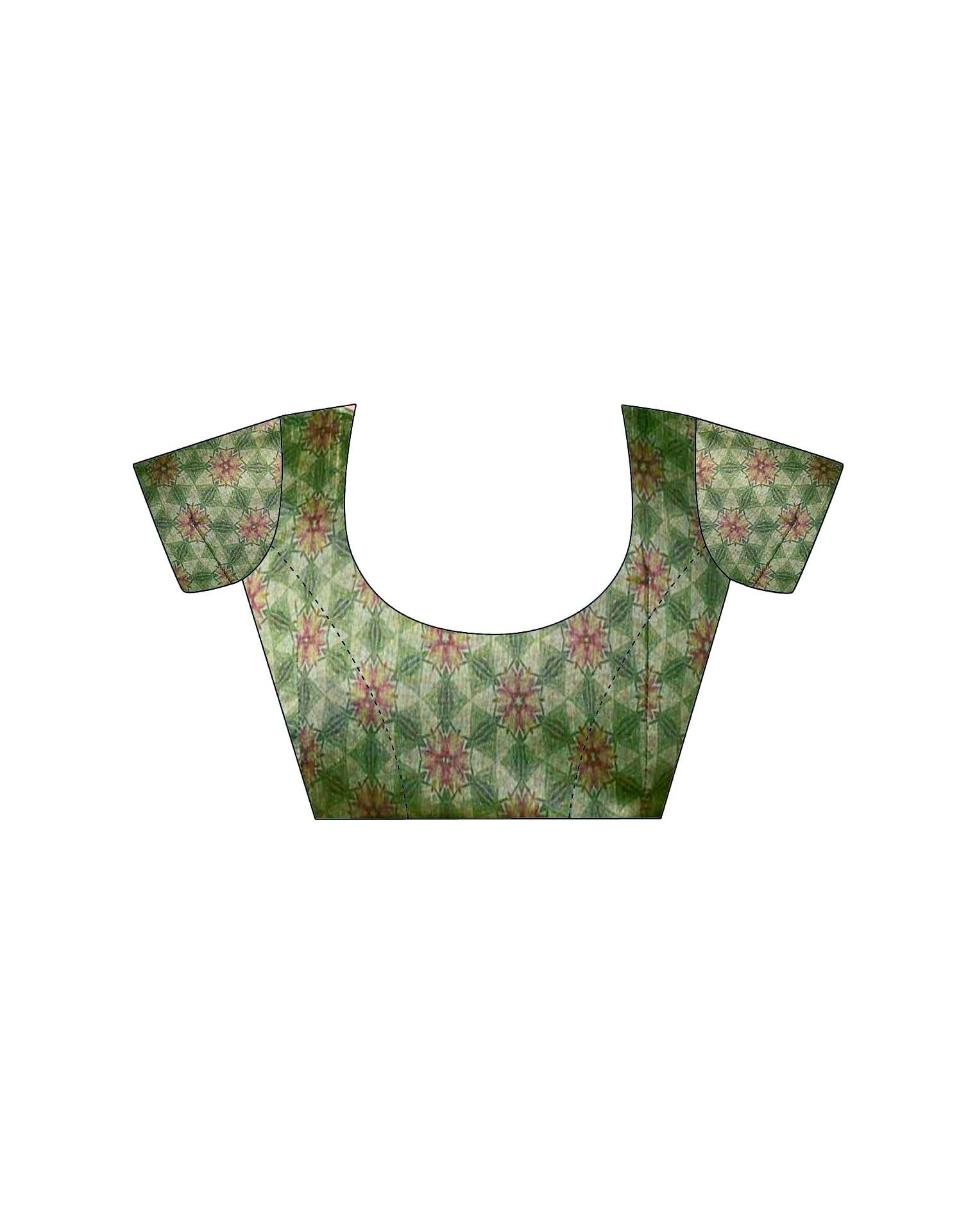 Dusty Green Tussar Silk Printed Saree