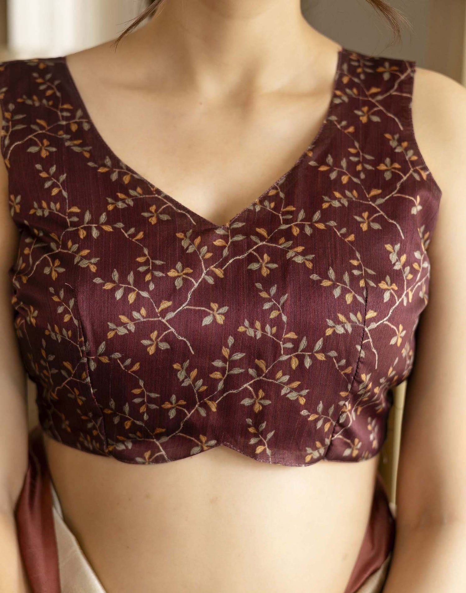 Beige Tussar Silk Printed Saree