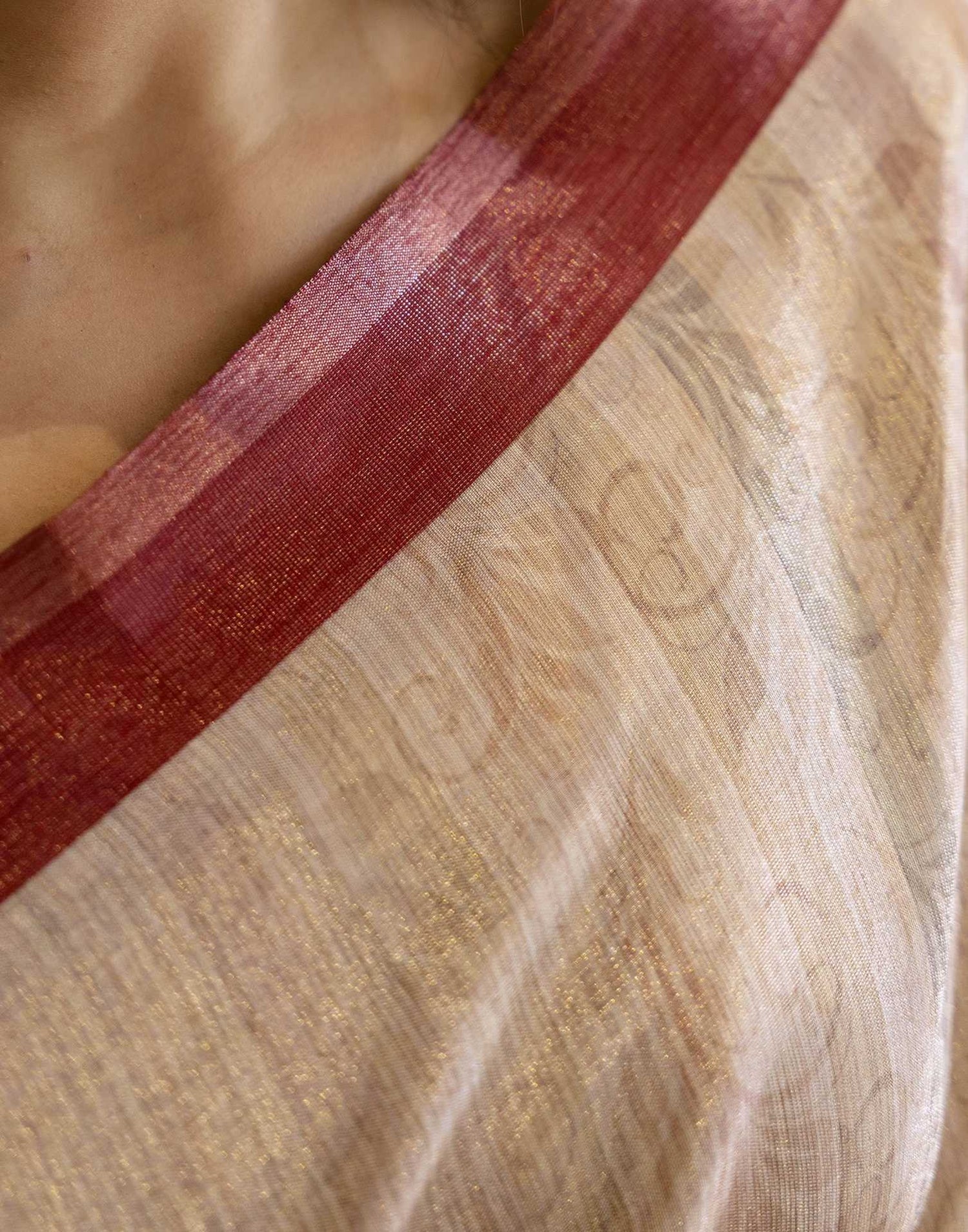Beige Cotton Printed Saree