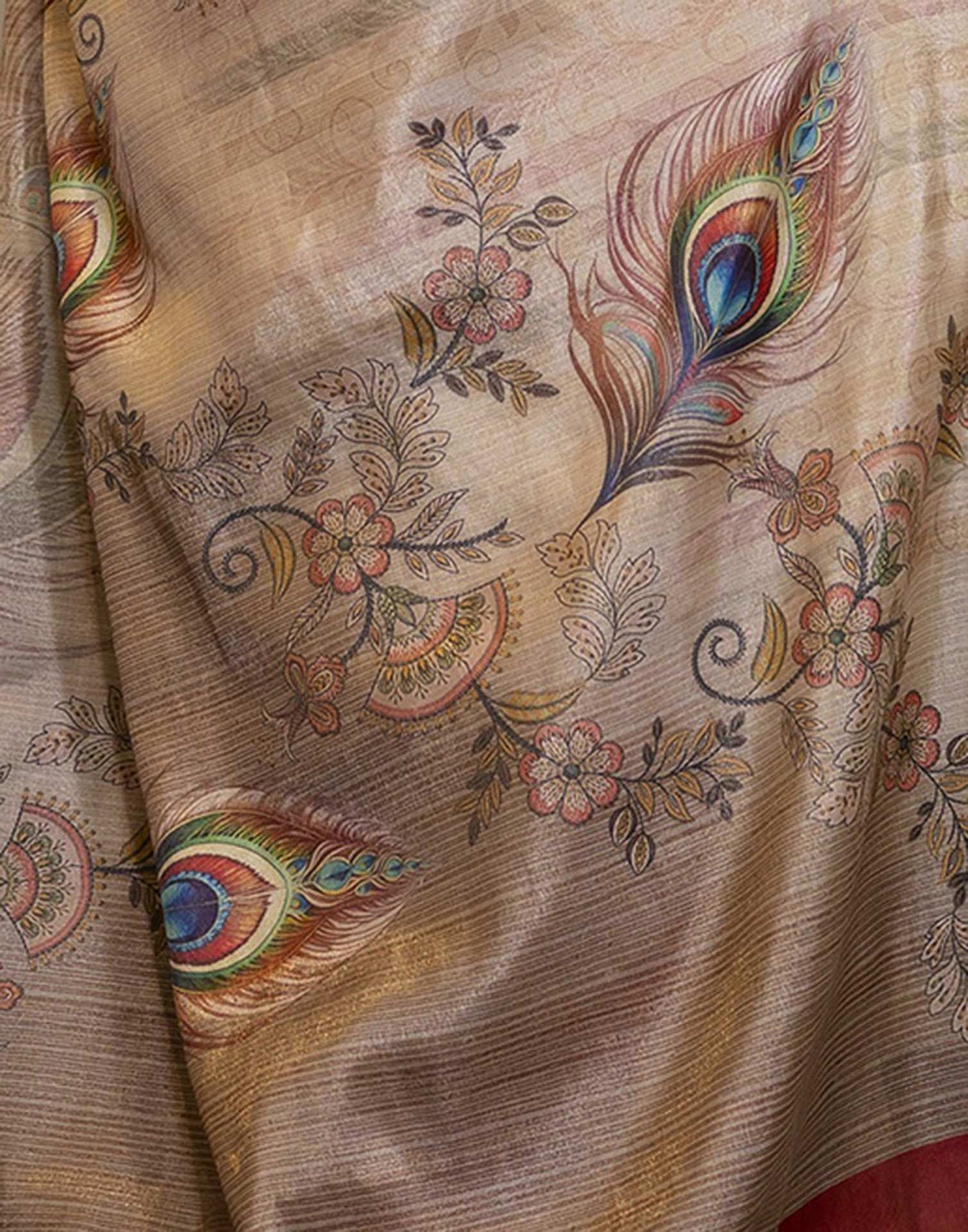 Beige Cotton Printed Saree