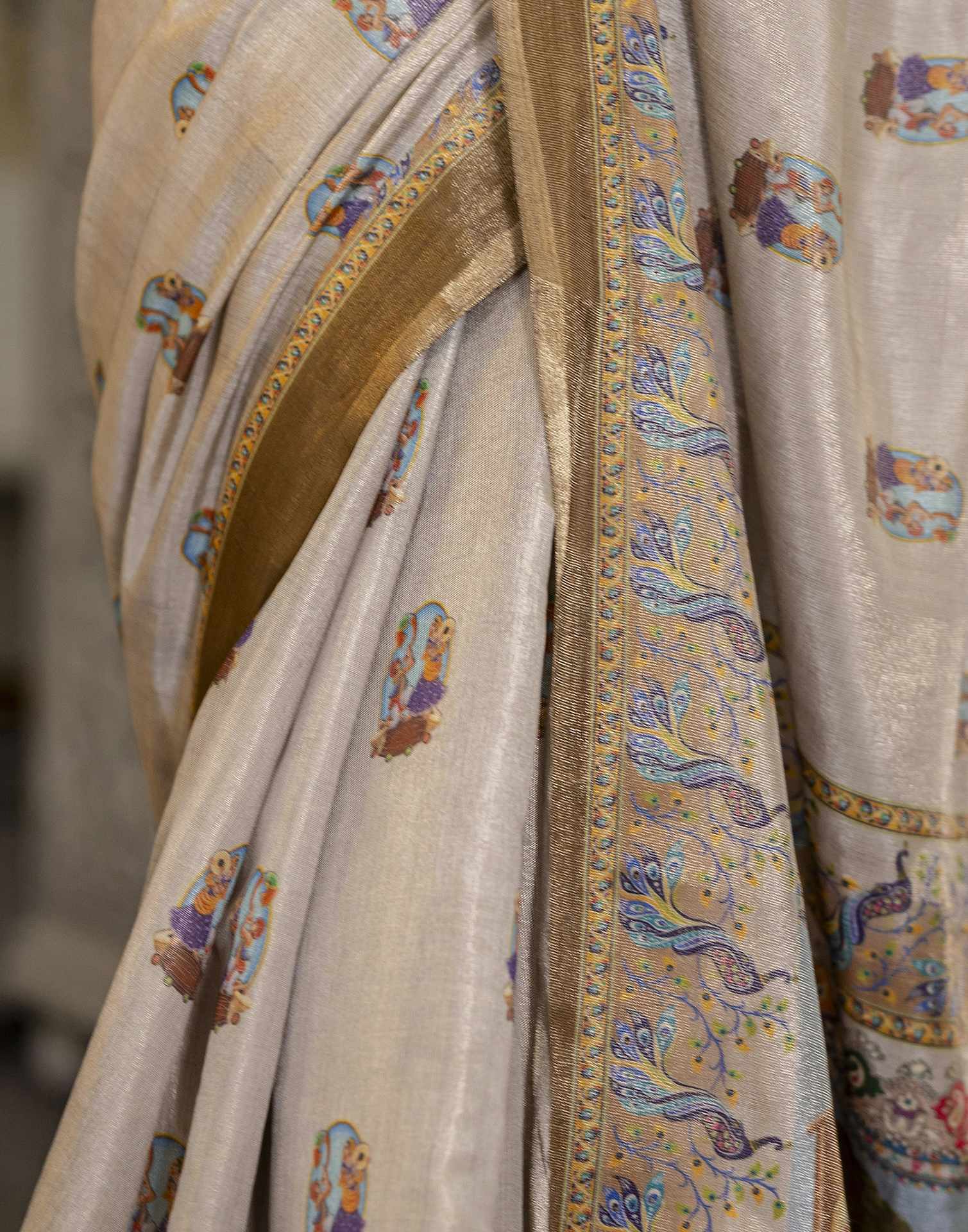 Grey Cotton Printed Saree
