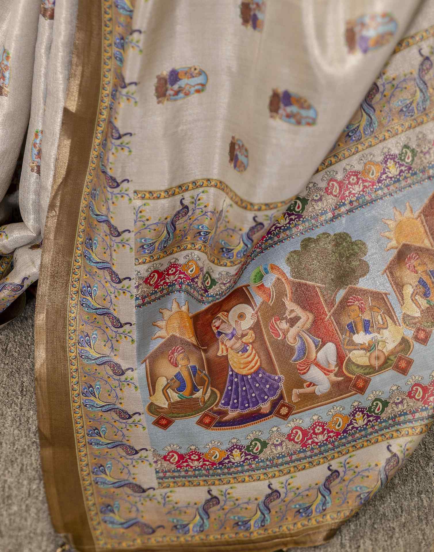 Grey Cotton Printed Saree