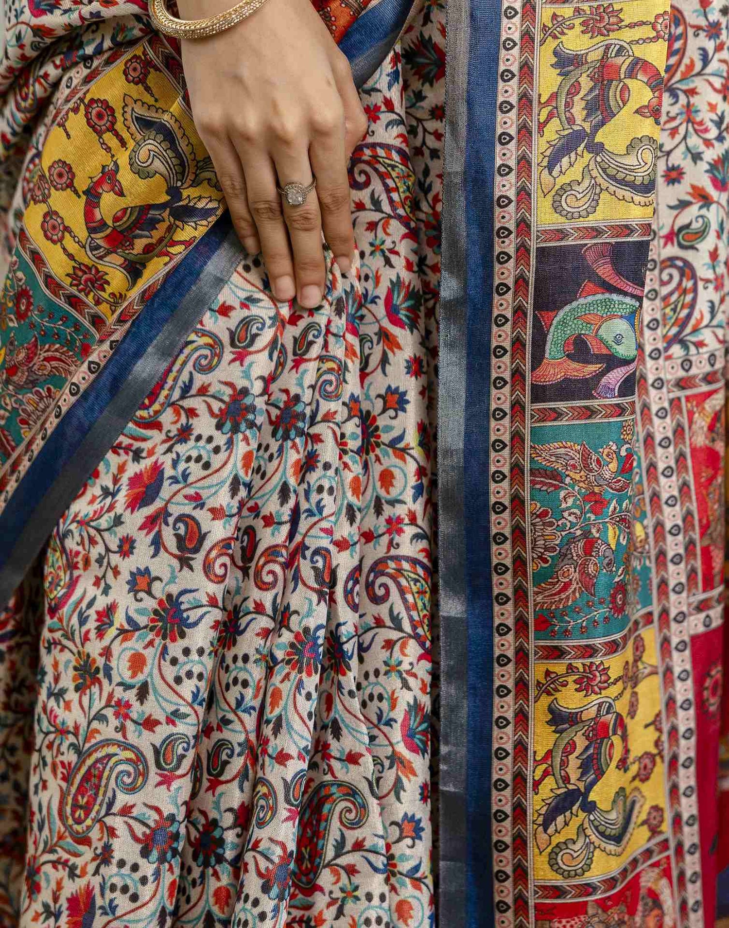 Multicoloured Cotton Printed Kalamkari Saree