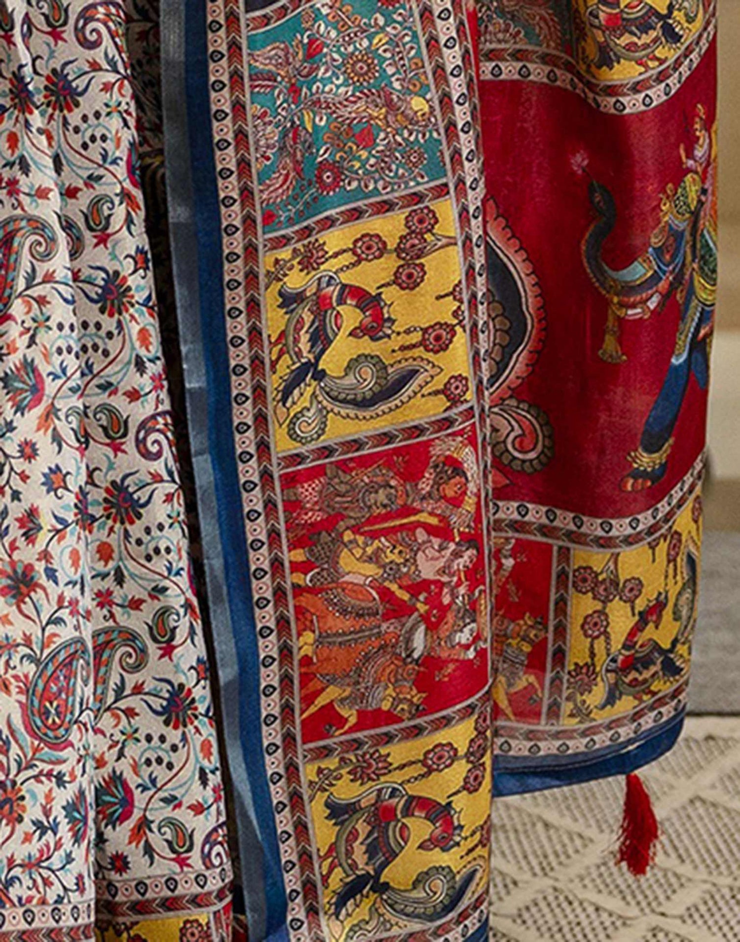 Multicoloured Cotton Printed Kalamkari Saree