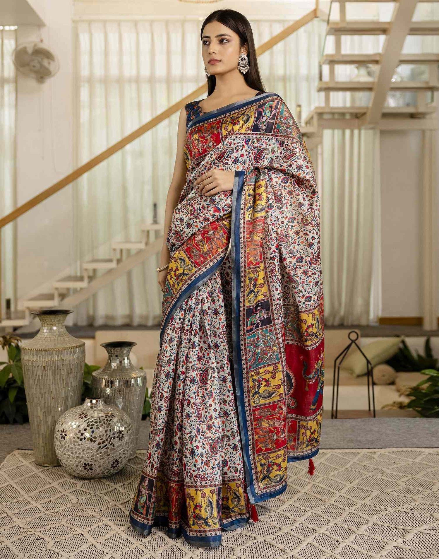 Multicoloured Cotton Printed Kalamkari Saree