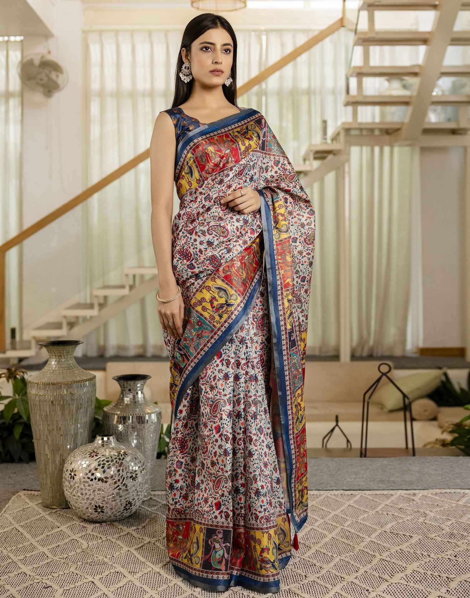Multicoloured Cotton Printed Kalamkari Saree