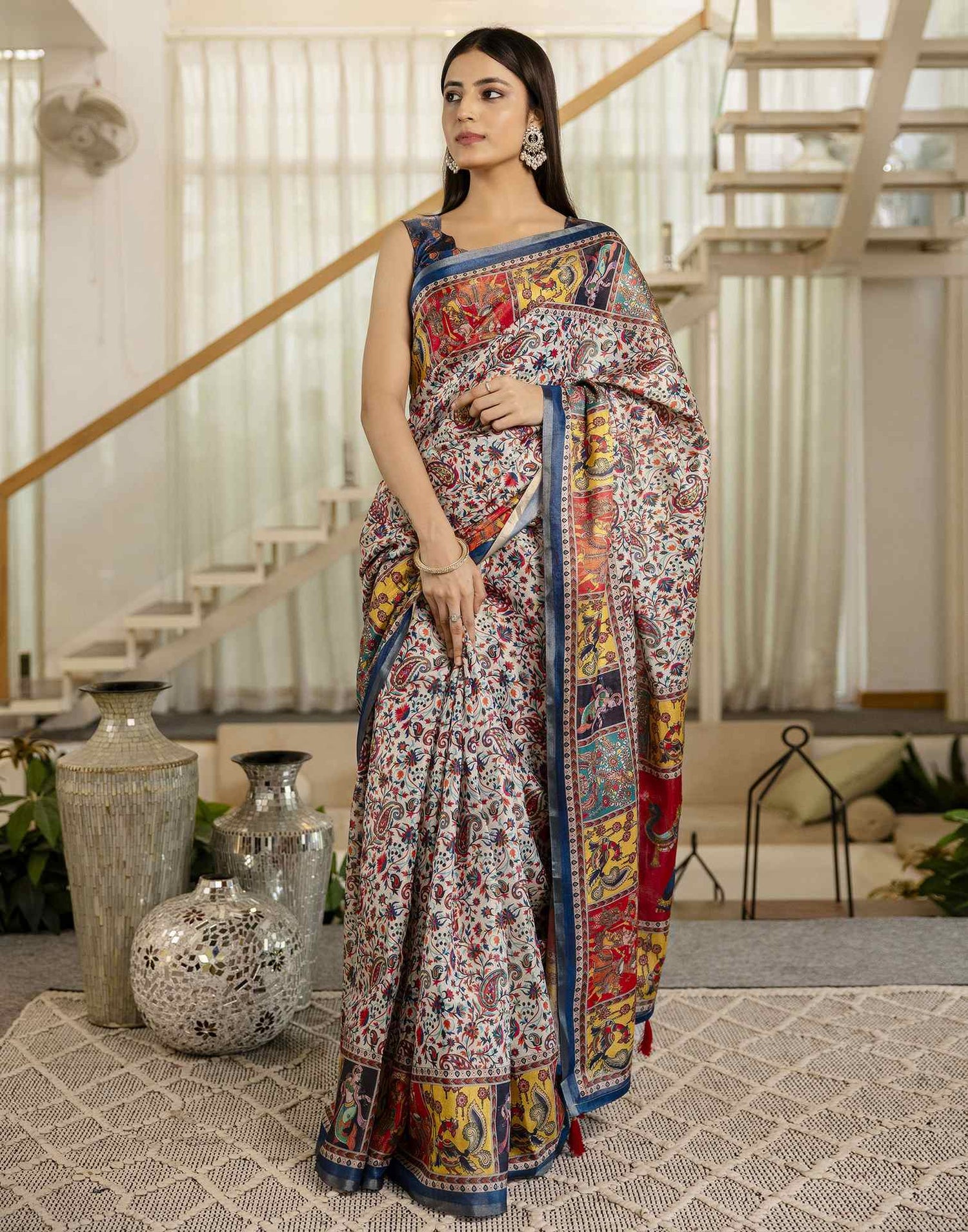 Multicoloured Cotton Printed Kalamkari Saree