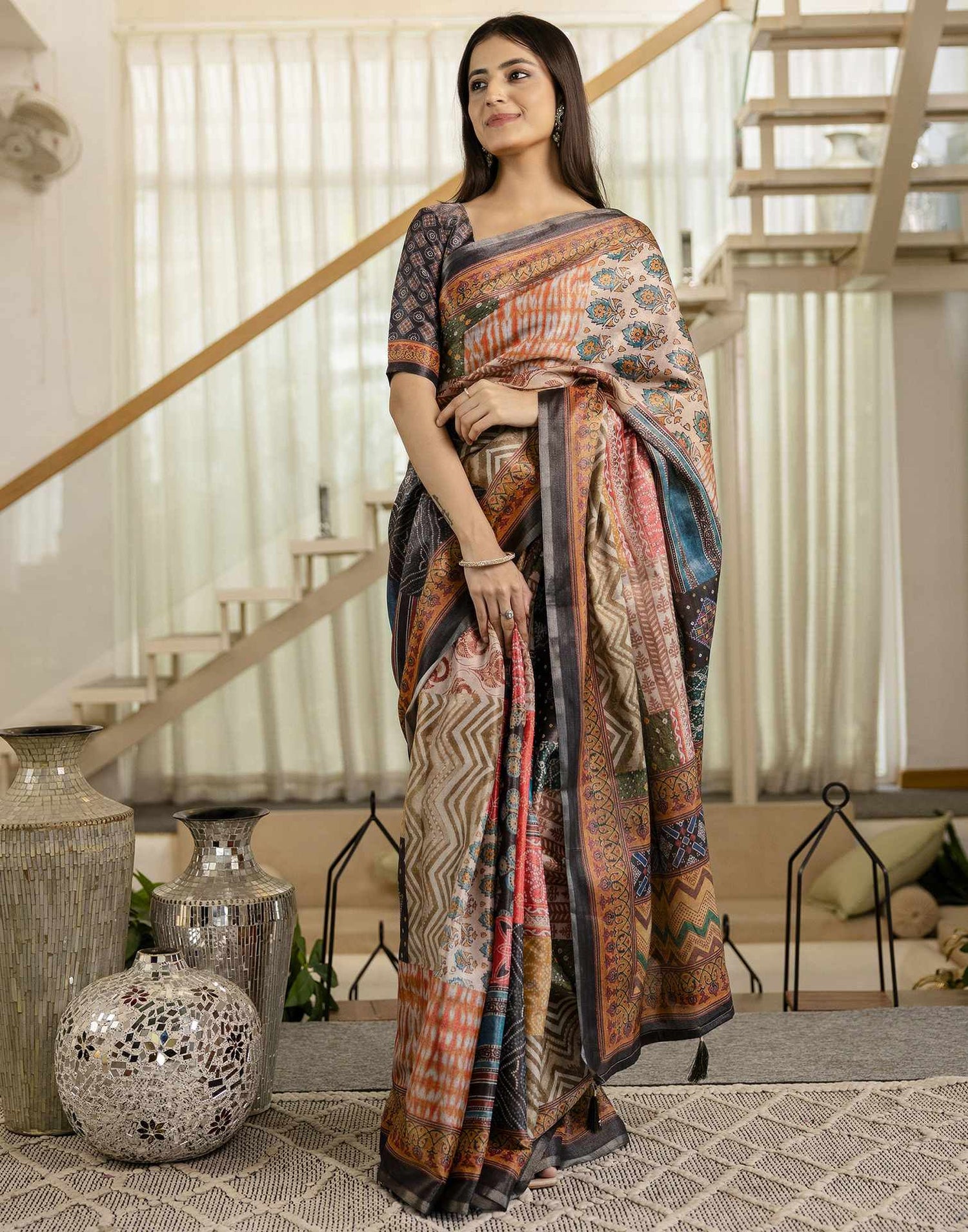 Multicoloured Cotton Printed Saree
