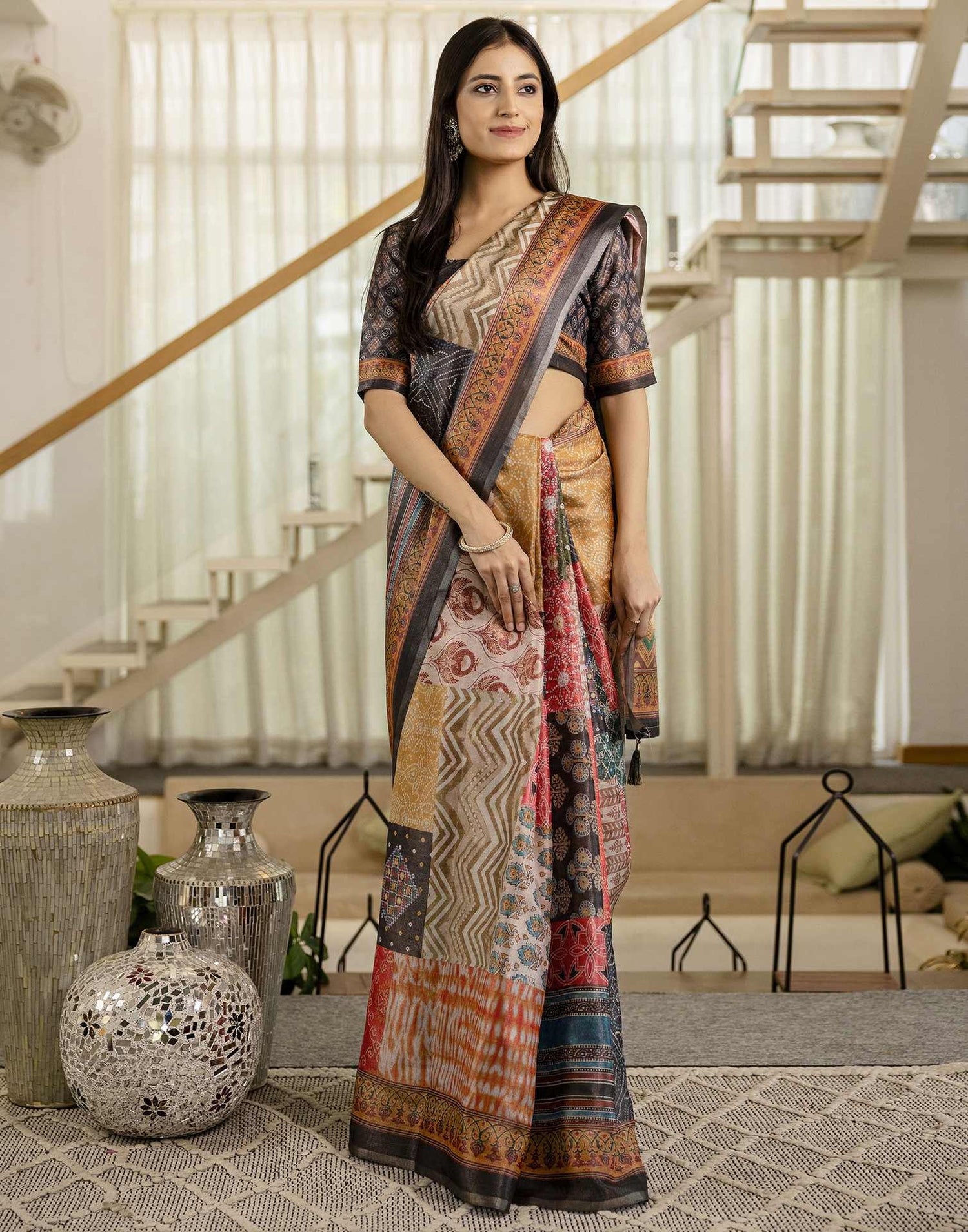 Multicoloured Cotton Printed Saree