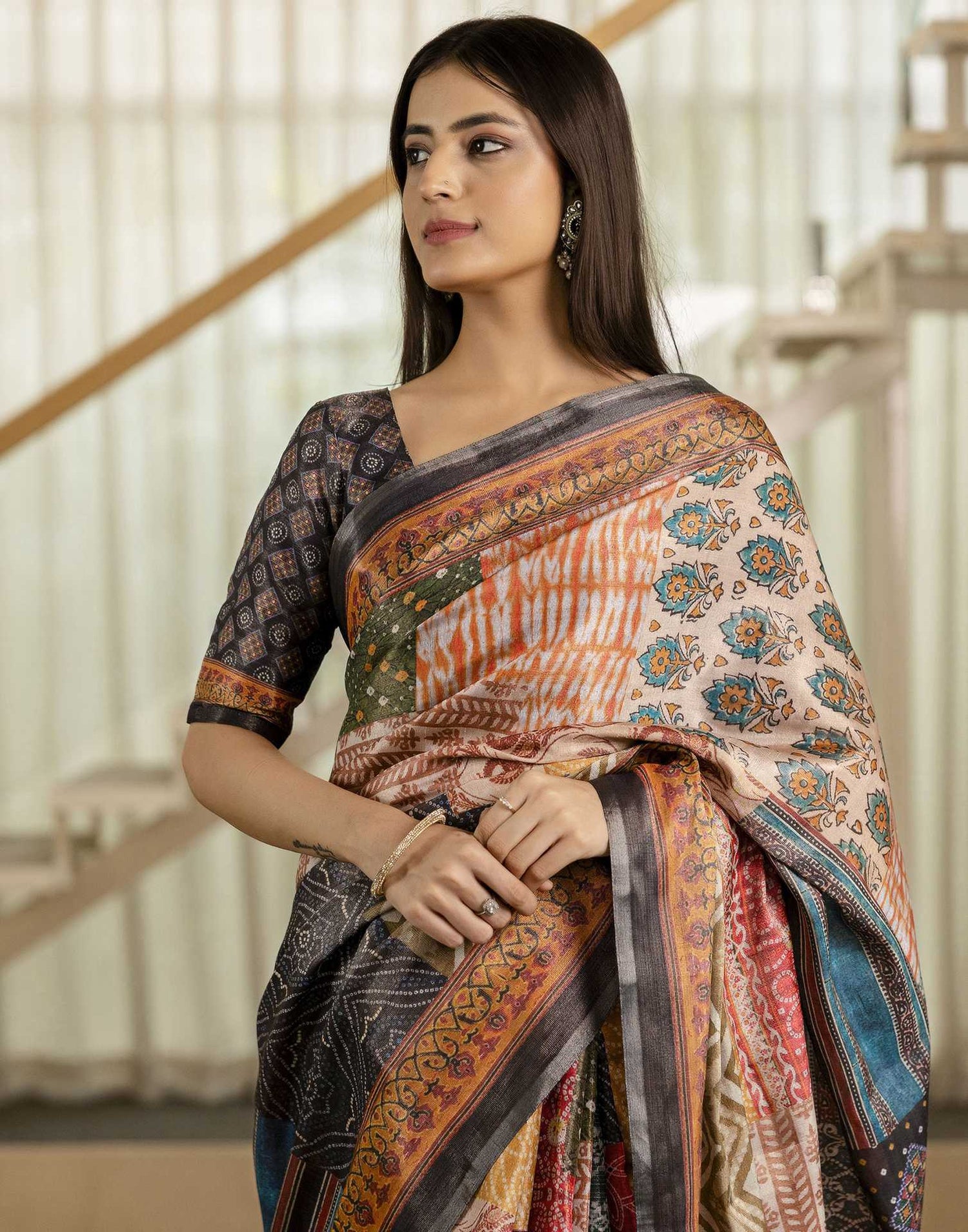 Multicoloured Cotton Printed Saree