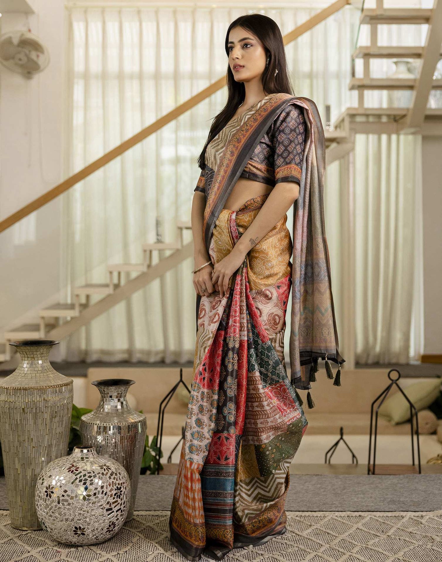 Multicoloured Cotton Printed Saree