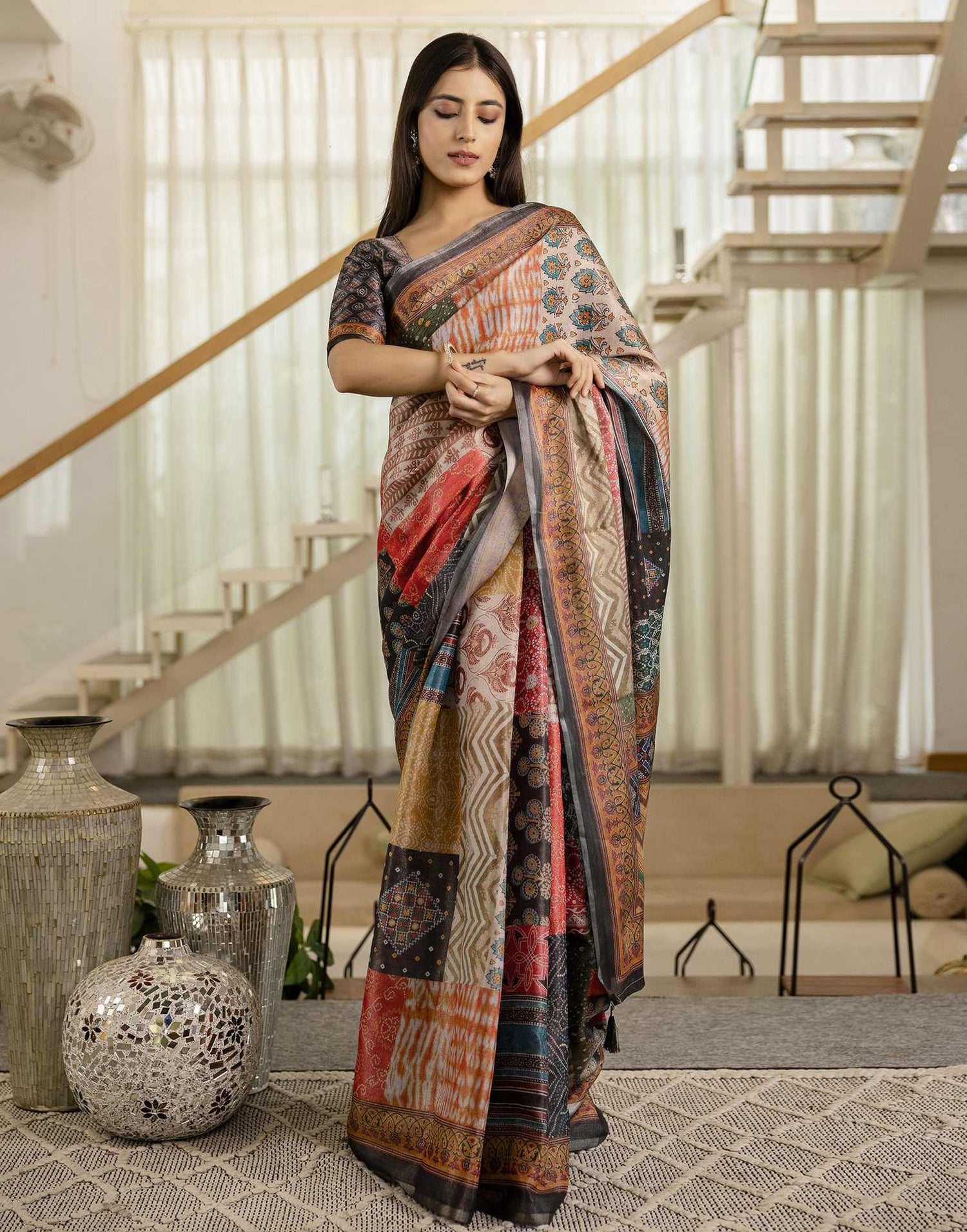 Multicoloured Cotton Printed Saree