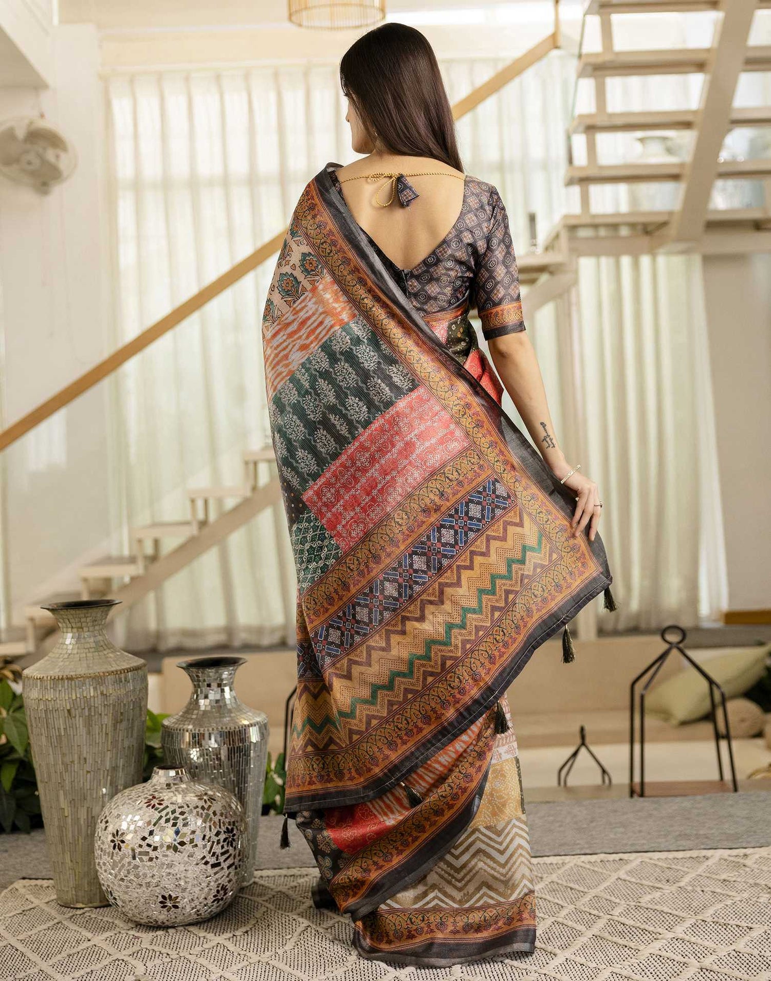 Multicoloured Cotton Printed Saree