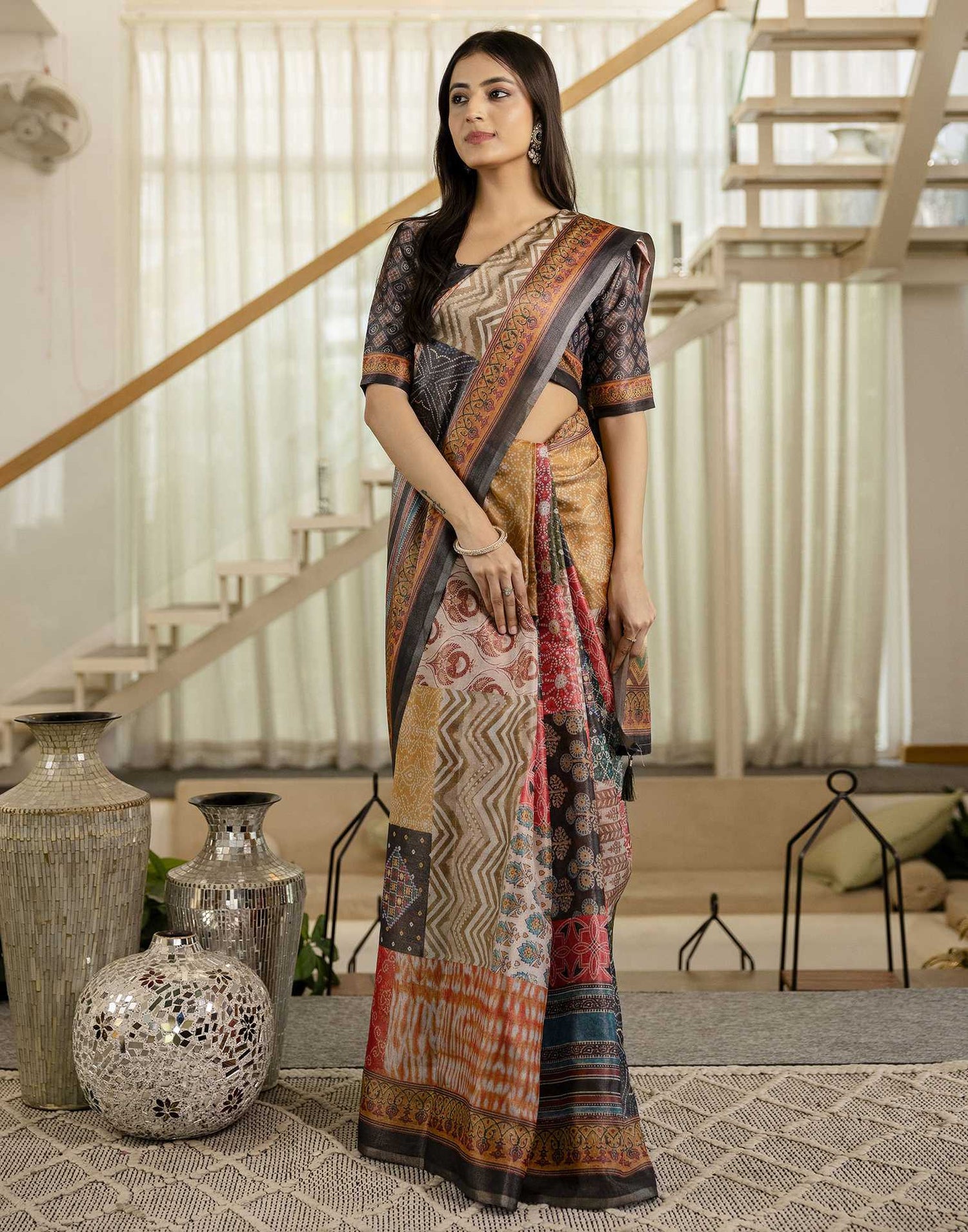 Multicoloured Cotton Printed Saree