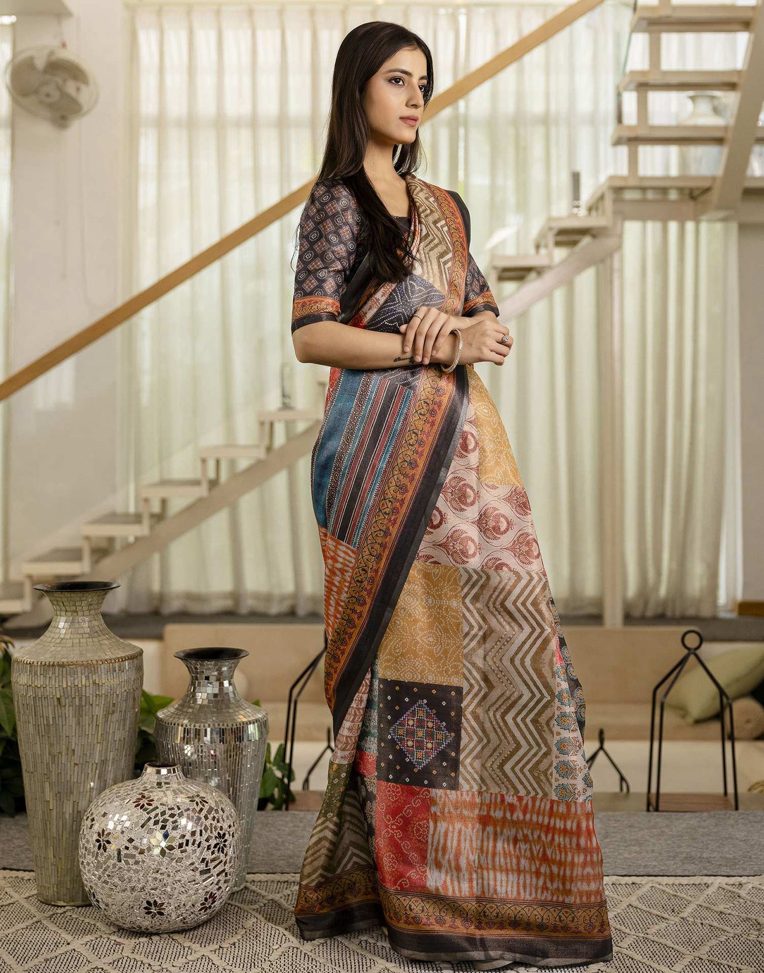 Multicoloured Cotton Printed Saree