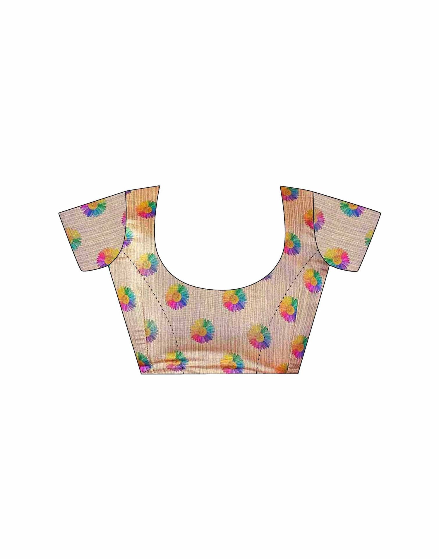 Beige Cotton Floral Printed  Saree