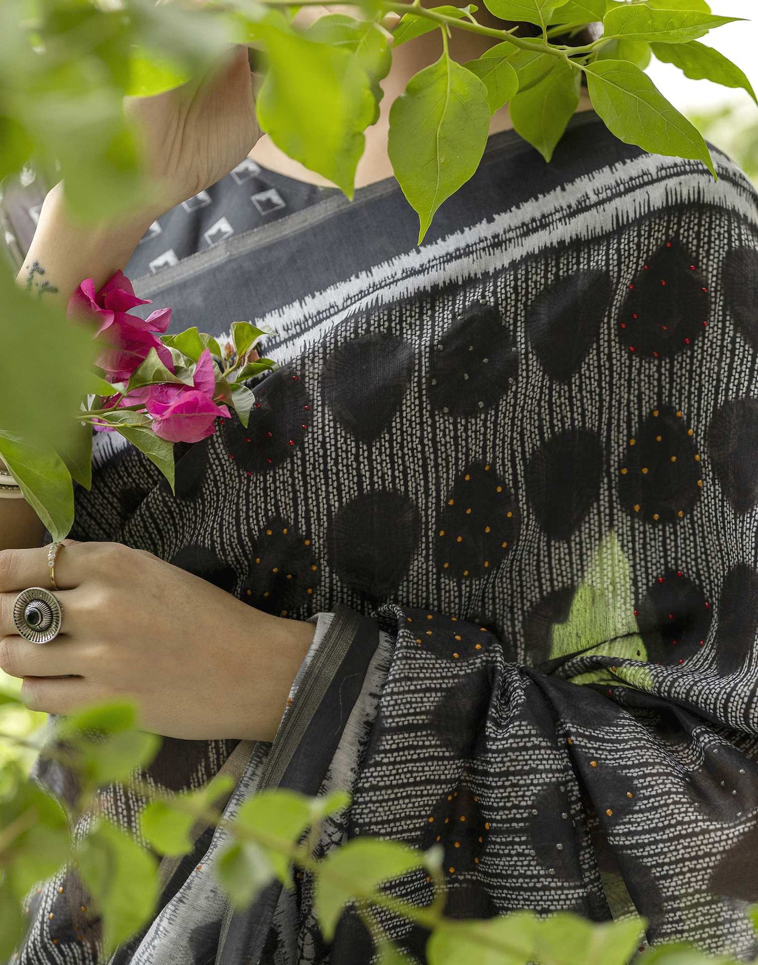 Black Chanderi Printed Saree