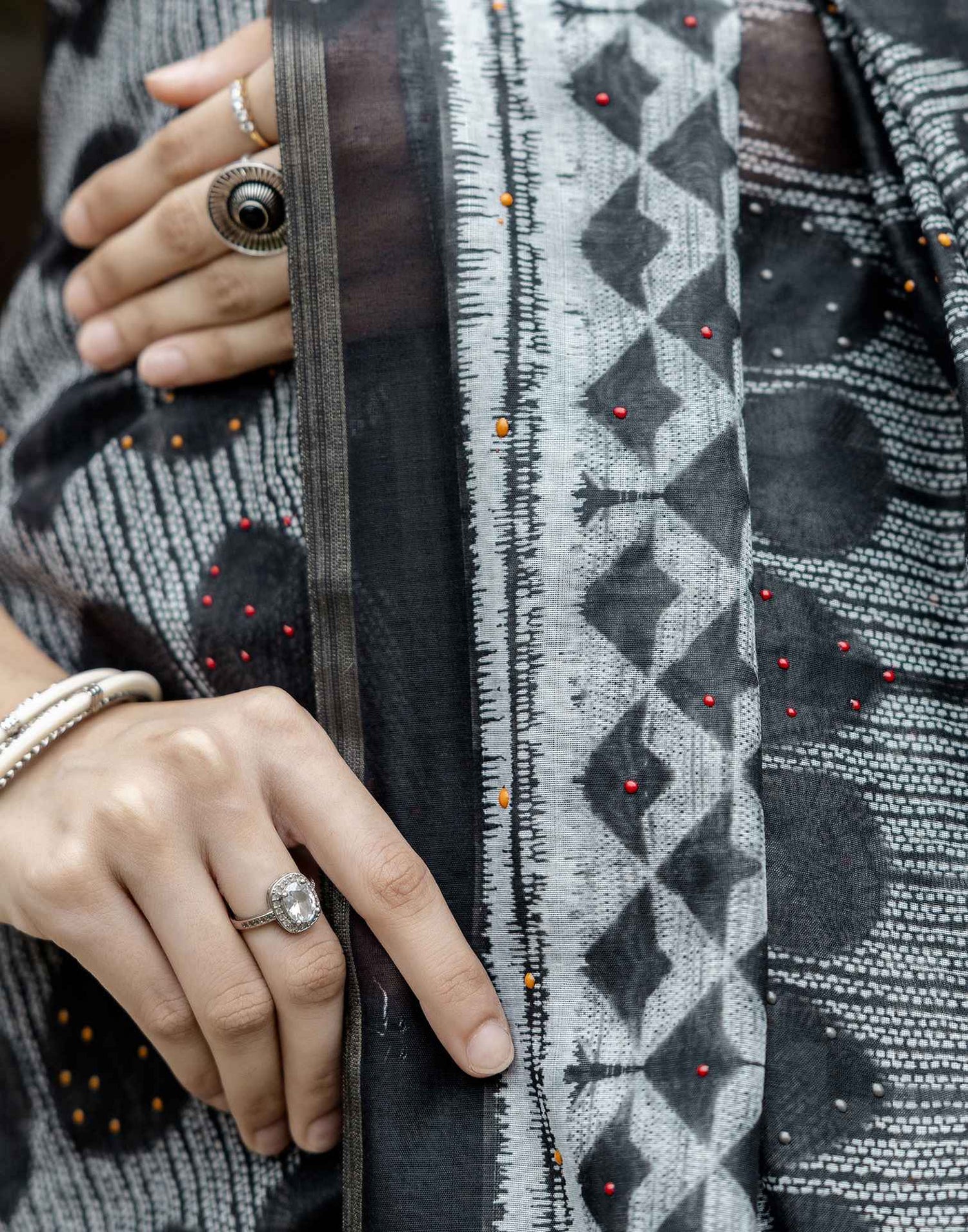 Black Chanderi Printed Saree