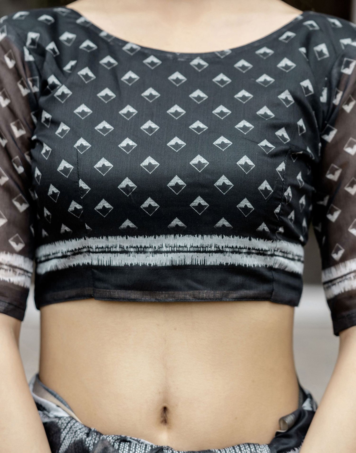 Black Chanderi Printed Saree