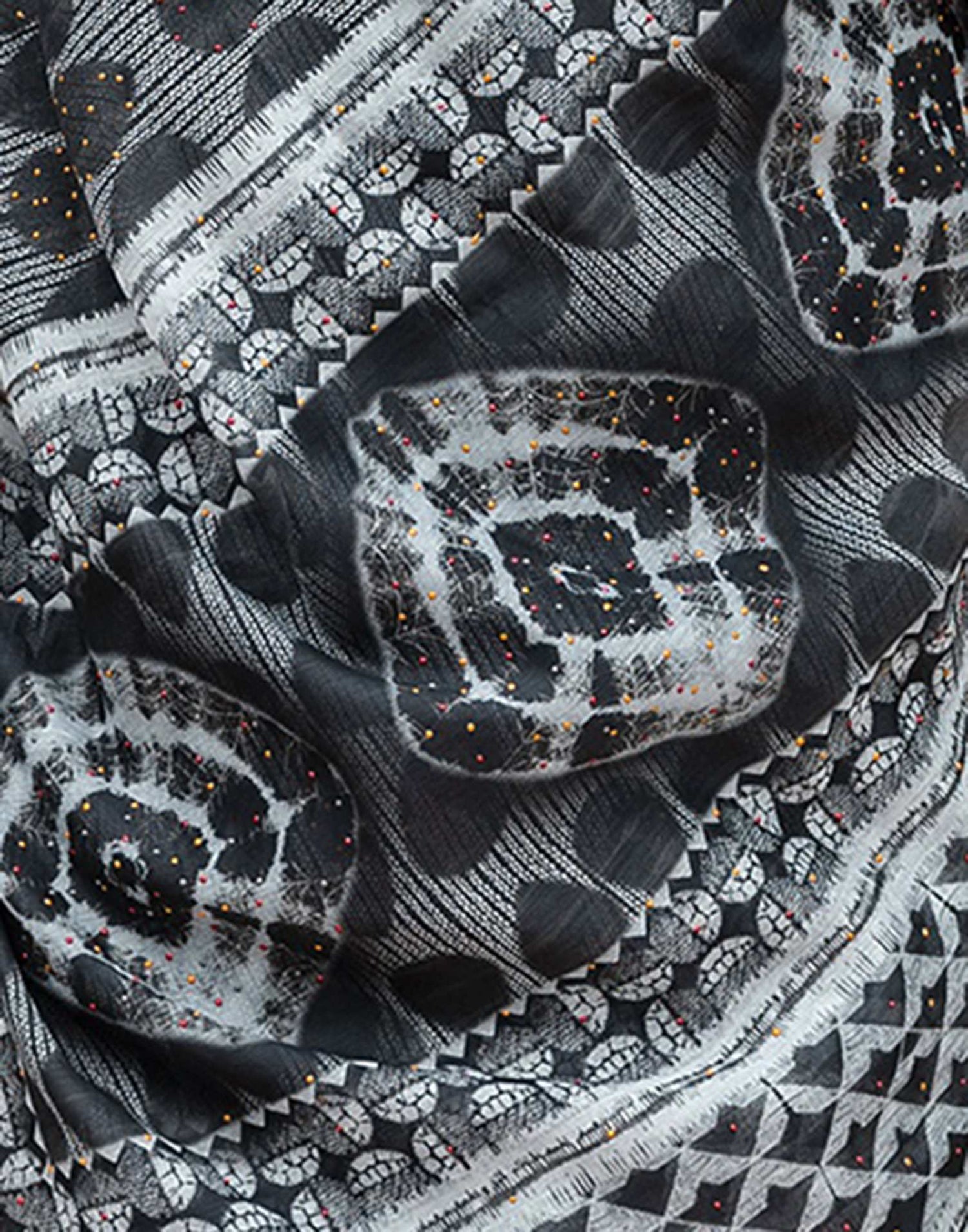 Black Chanderi Printed Saree