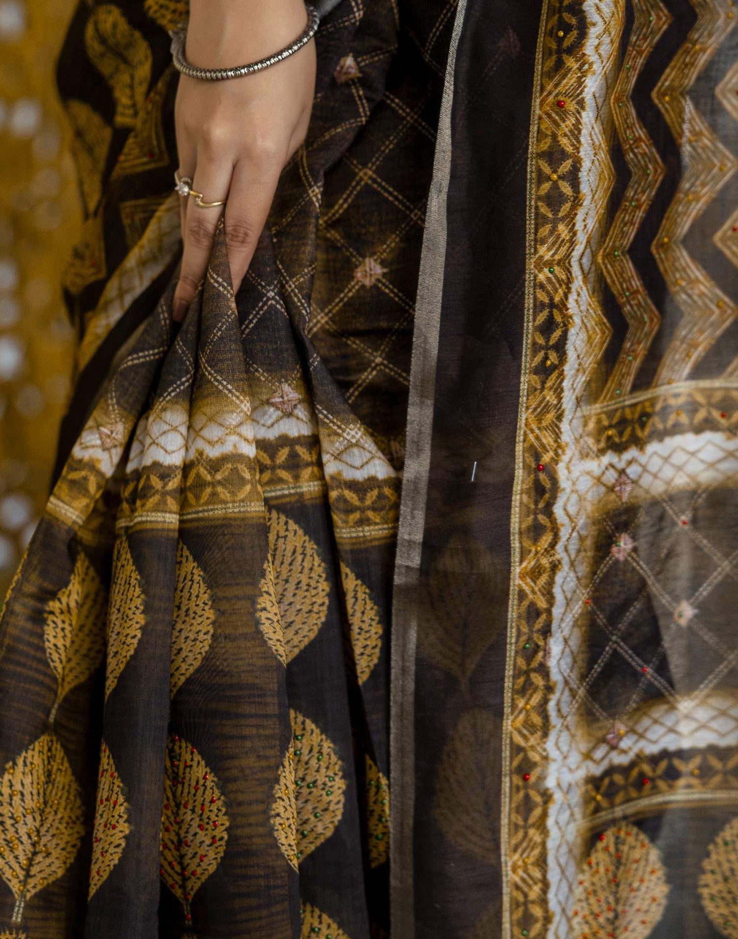 Black Chanderi Printed Saree