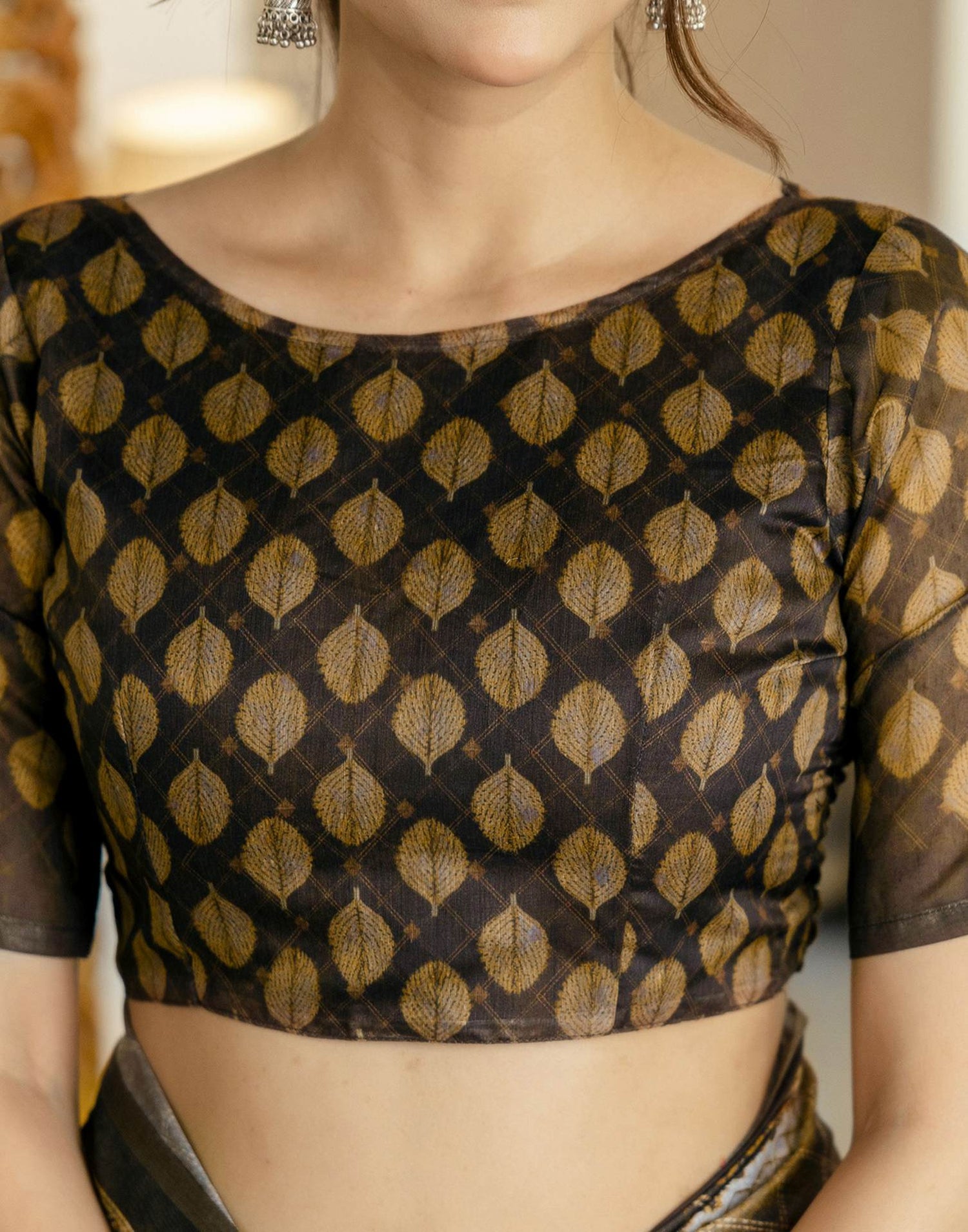 Black Chanderi Printed Saree