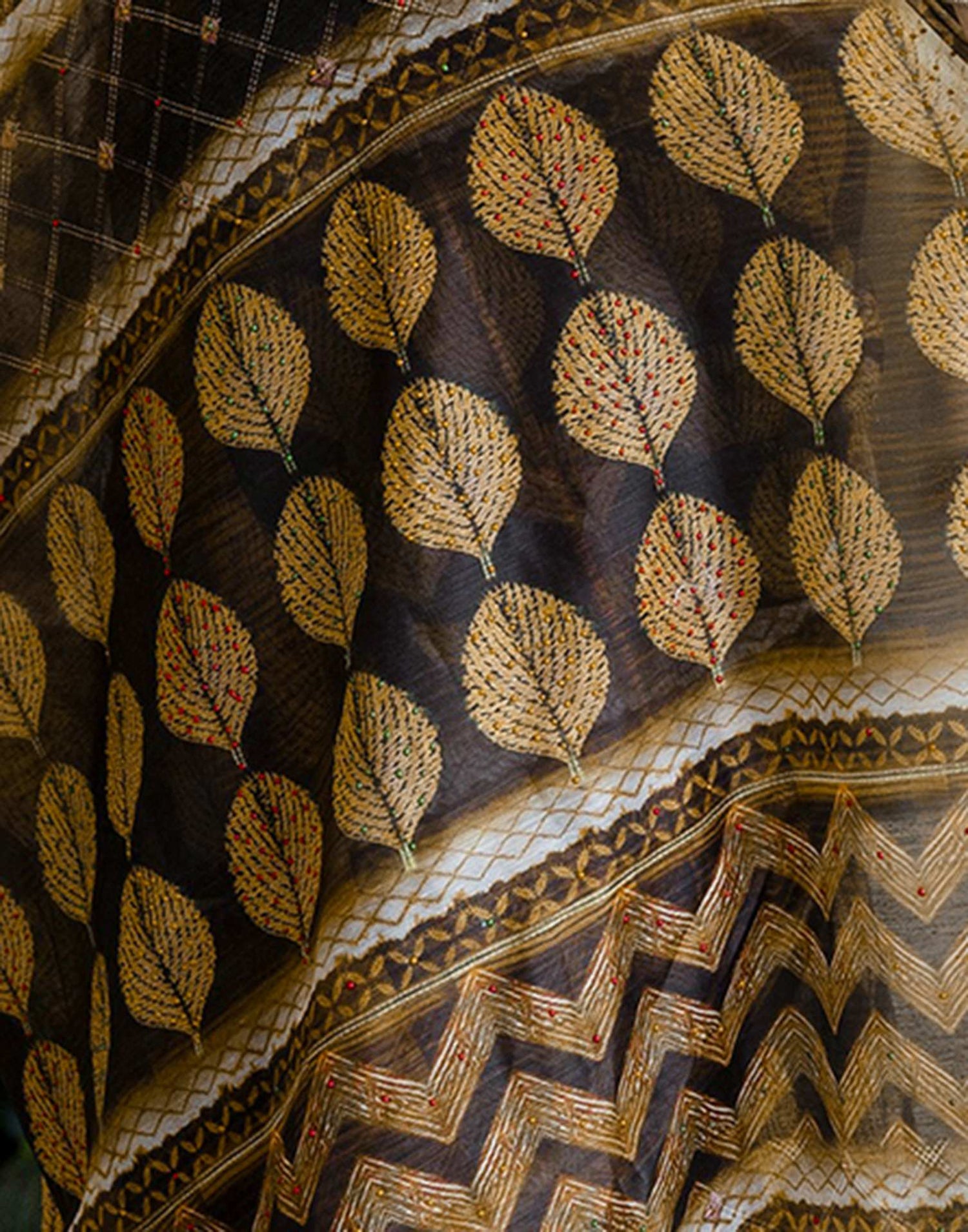 Black Chanderi Printed Saree