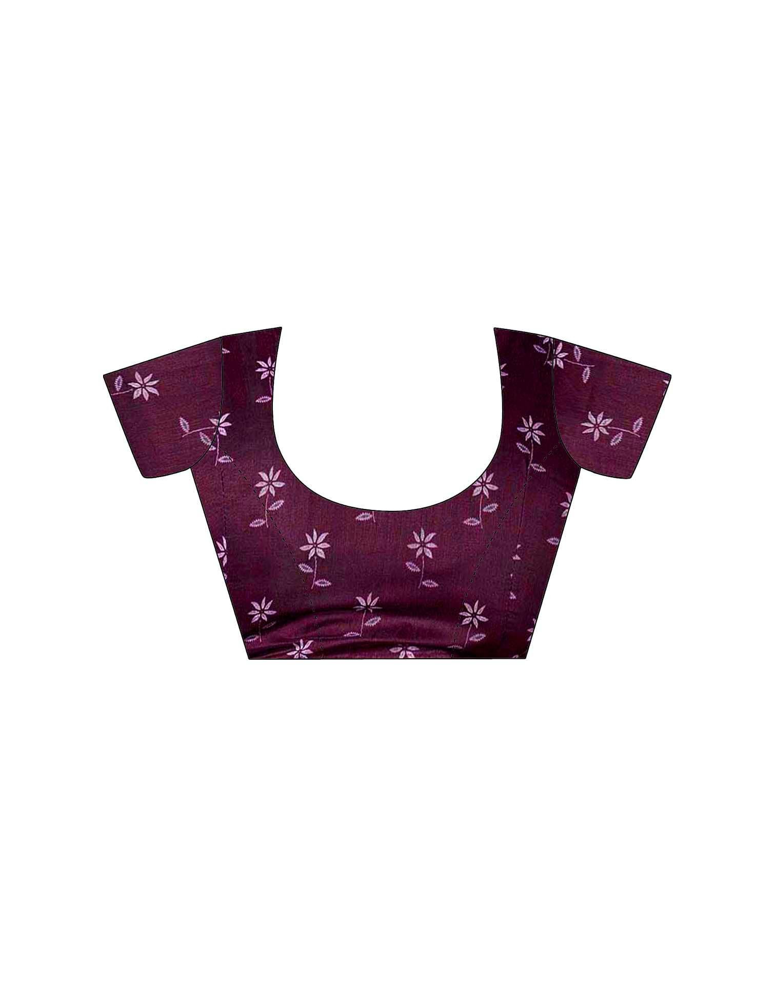 Wine Chanderi Floral Printed Saree