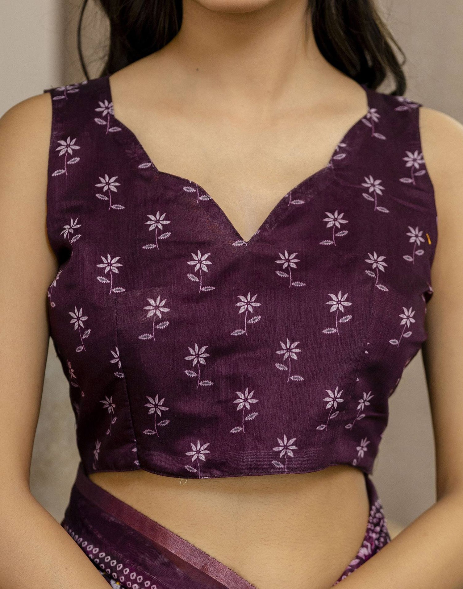 Wine Chanderi Floral Printed  Saree